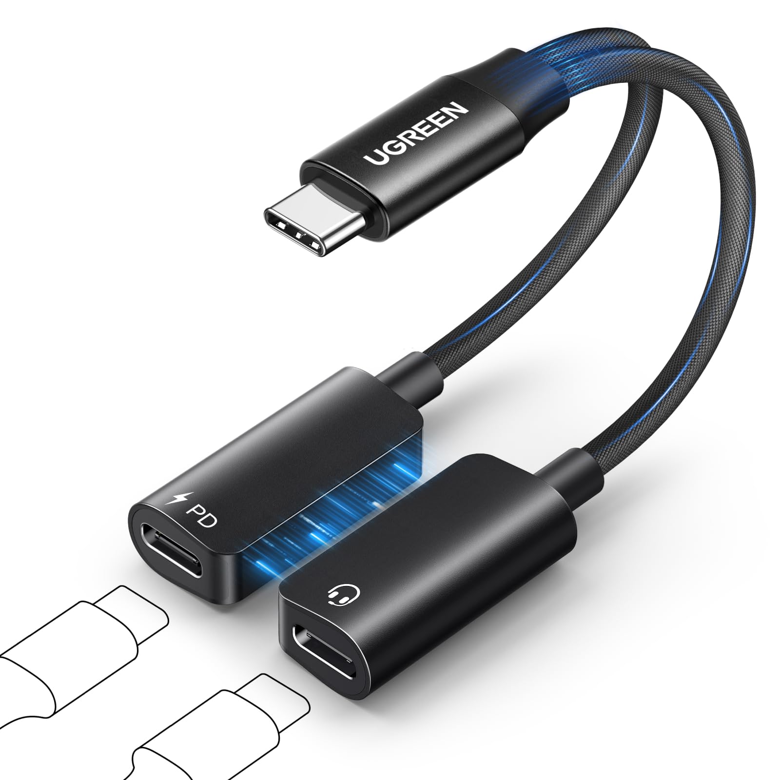 UGREEN Magnetic USB C Splitter 1 in 2 Out Dual USB C Headphone and Charger Type C Audio Adapter with PD 60W Fast Charging Dongle Cable for iPhone 16 Pro Max, Galaxy S25, Pixel 9, iPad Pro, Switch 2