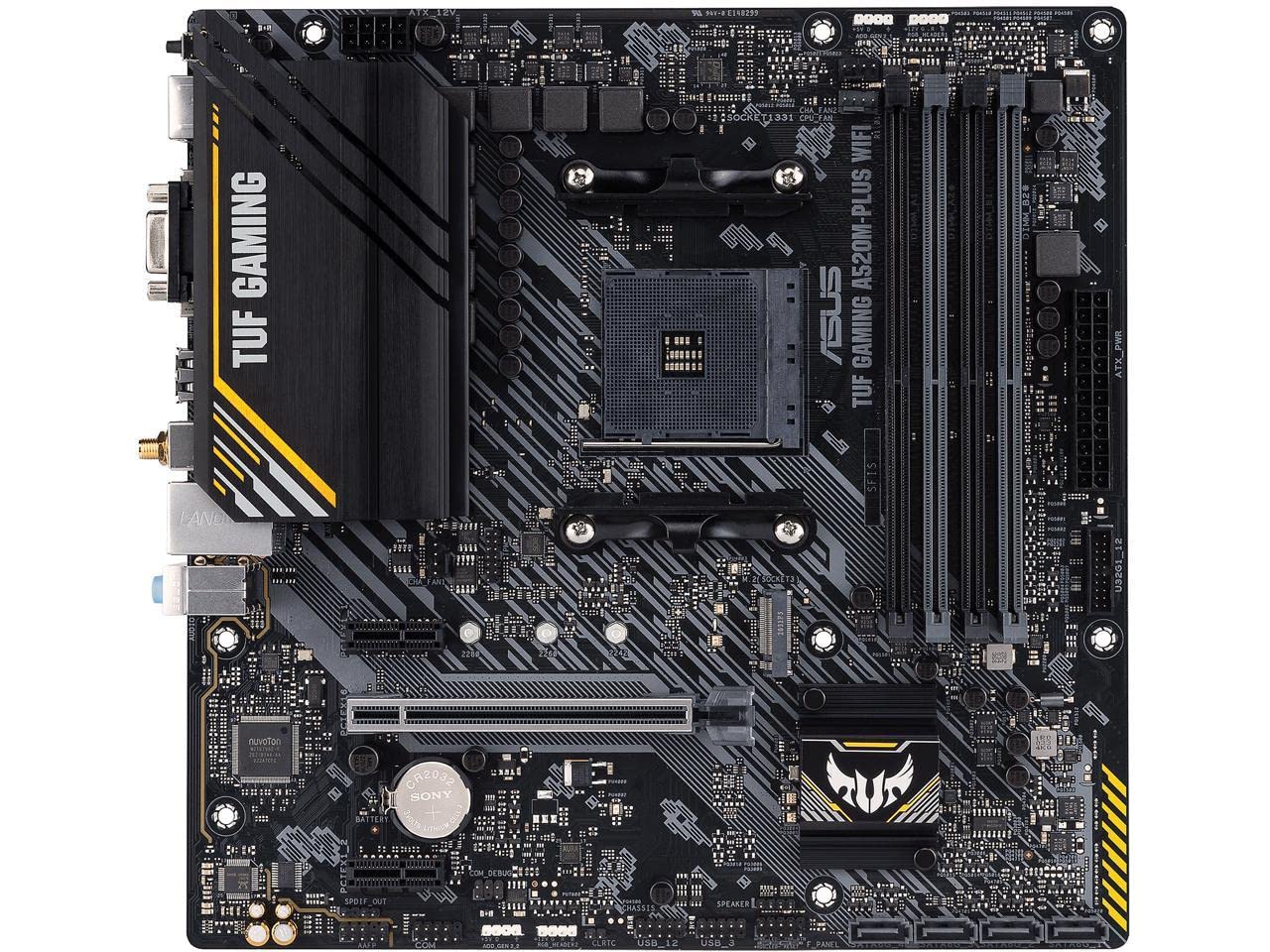 ASUS TUF Gaming A520M-PLUS (WiFi) AMD AM4 (3rd Gen Ryzen™) microATX Motherboard (M.2 Support, 802.11ac Wi-Fi, DisplayPort, HDMI, D-Sub, USB 3.2 Gen 1 Type-A and Aura Addressable Gen 2 headers)