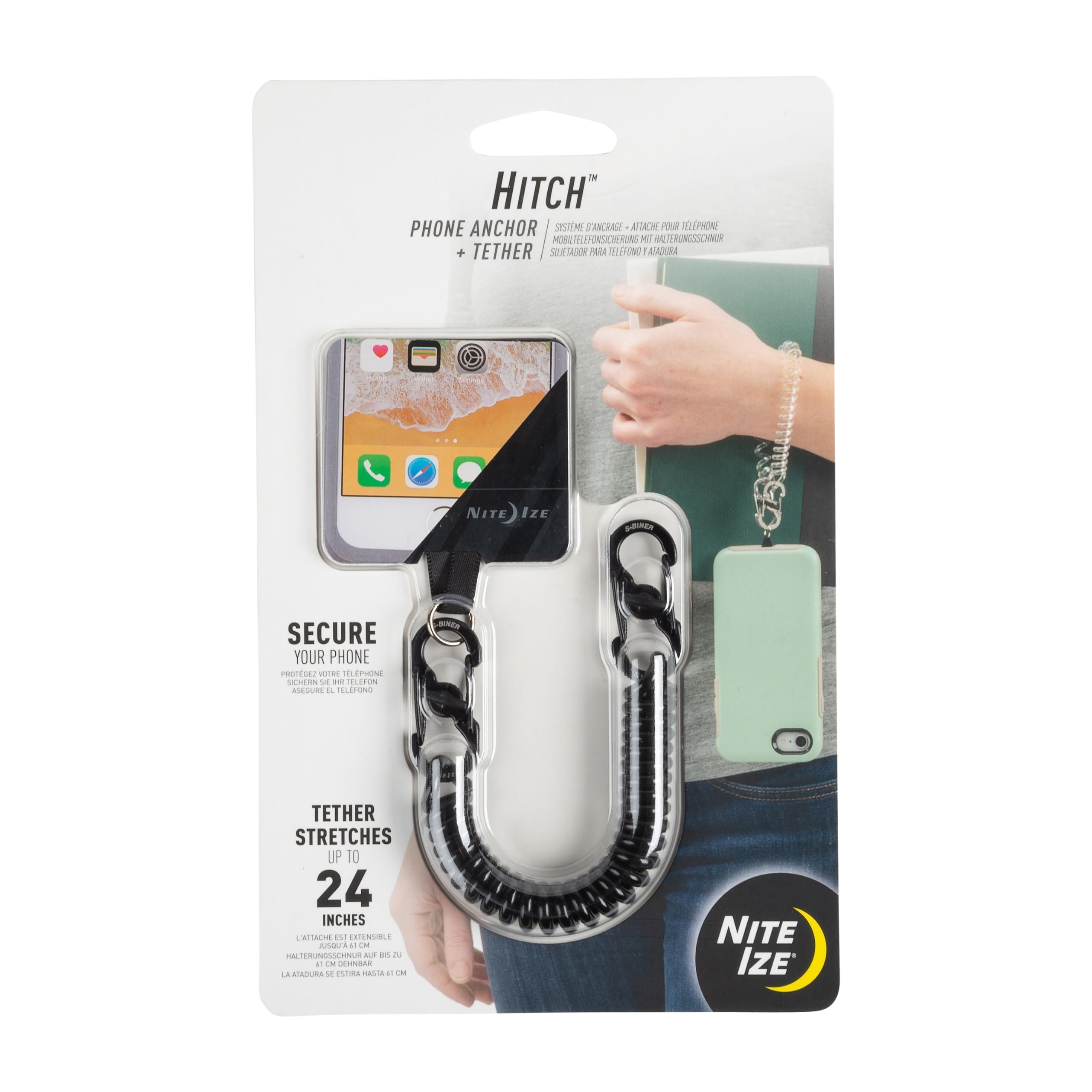 Nite Ize Hitch Phone Anchor and Tether - Anti-Theft Cell Phone Lanyard Accessories - Phone Case Anchor & Tether for Drop Protection - Black Tether