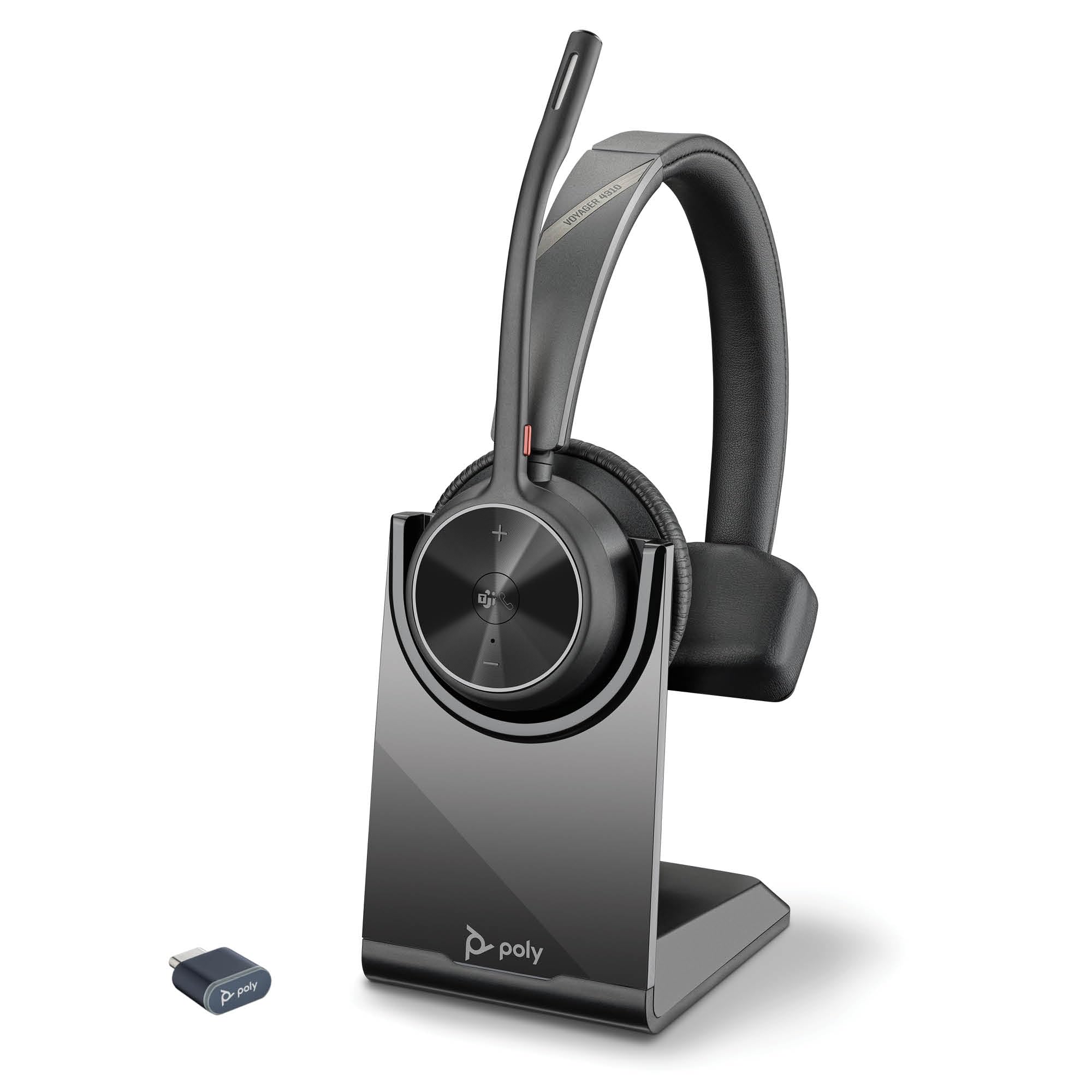 Poly Voyager 4310 UC Wireless Headset & Charge Stand (Plantronics) - Single-Ear Bluetooth Headset w/Noise-Canceling Boom Mic - Connect PC/Mac/Mobile - Works w/Teams (Certified), Zoom -Amazon Exclusive