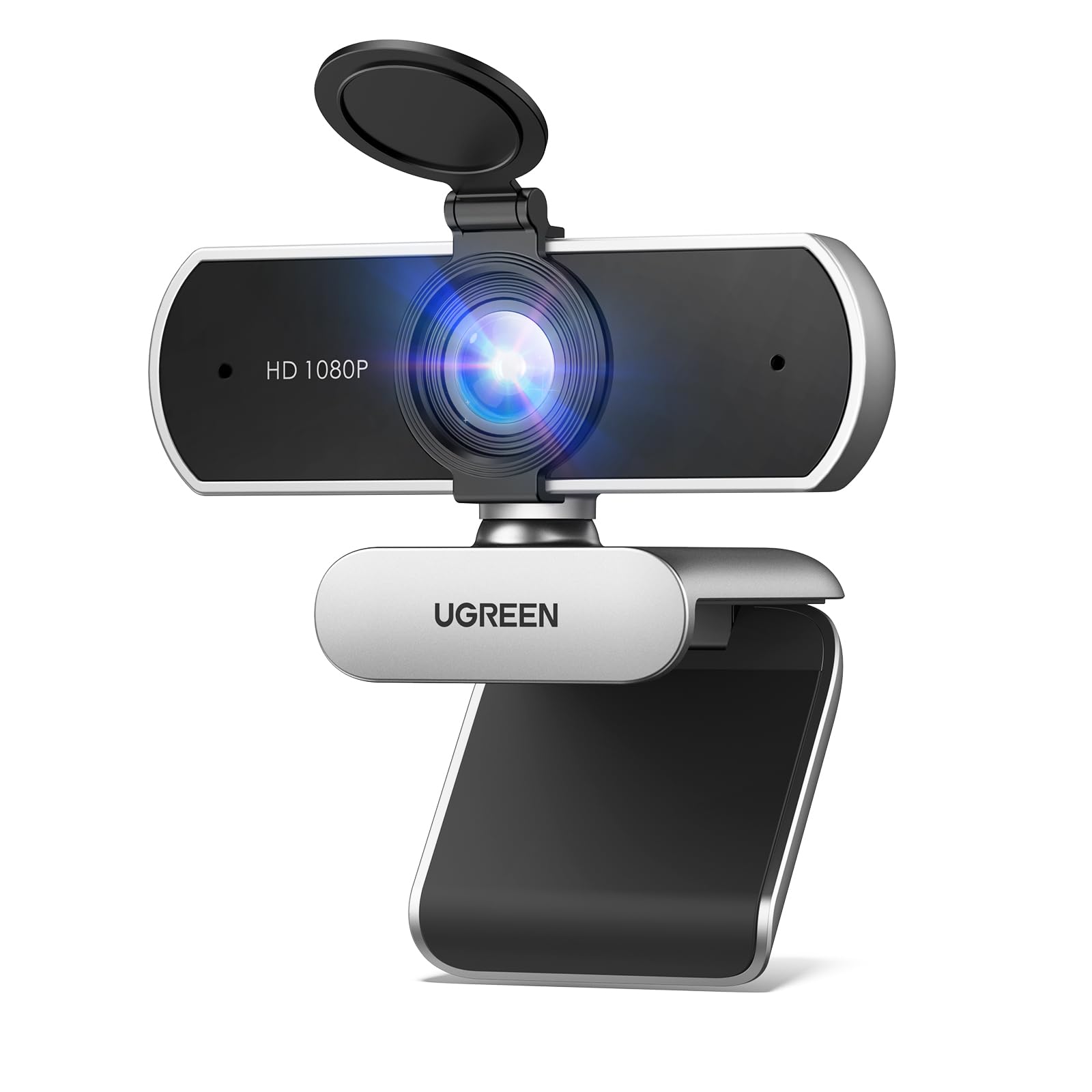 UGREEN Full HD 1080P Webcam with Microphone, 2 Noise-Canceling Mics, 85° Fov & Fixed Focus, Plug and Play, Auto Light Correction, Privacy Cover PC Camera for Zoom/Skype/Teams, Switch 2, Silver Gray