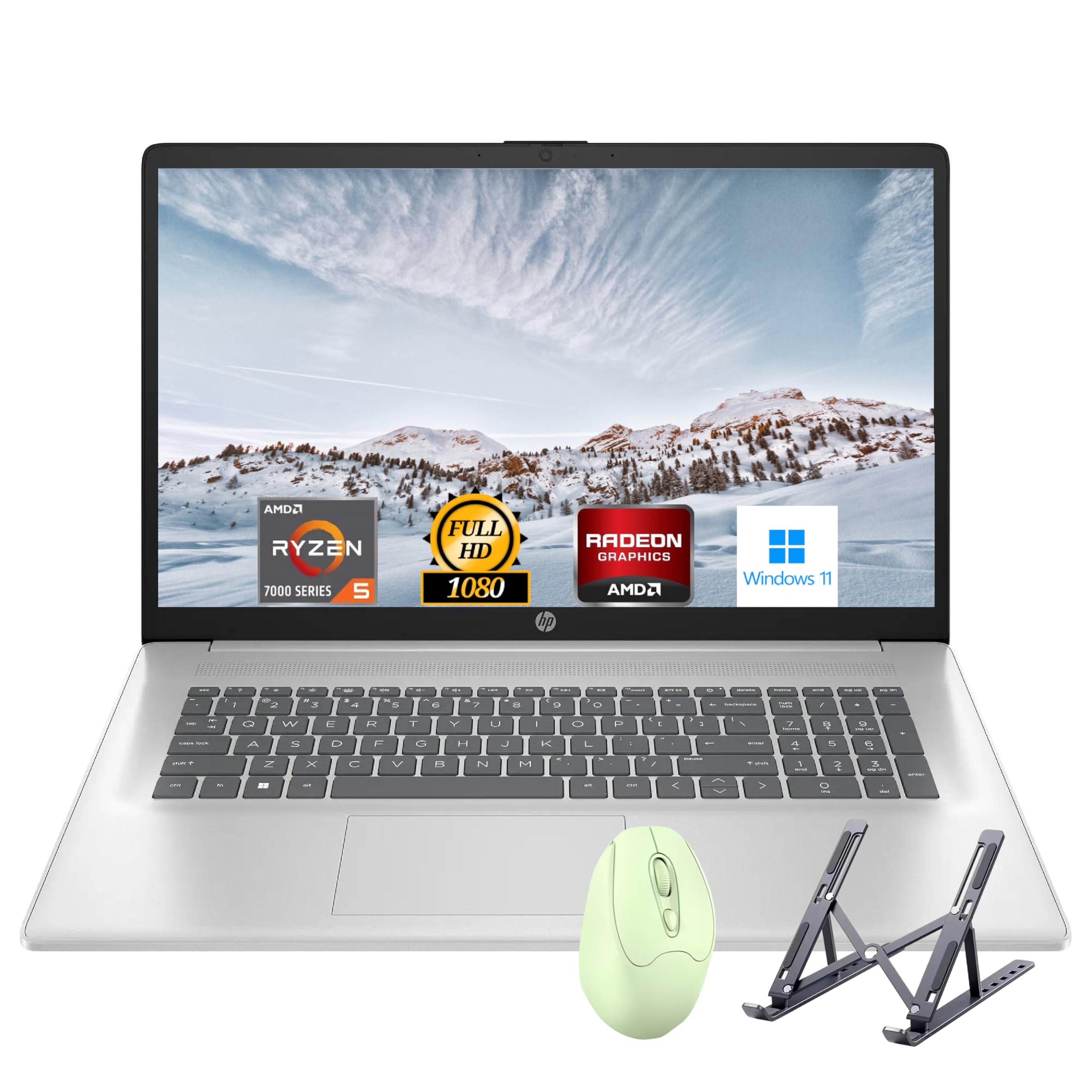 HP 17.3" Laptop, Full HD (1920 * 1080) Display, AMD Ryzen 5 Processor (Beats i7-11370H), 32GB RAM, 1TB SSD, Windows 11 Home, Webcam, Wi-Fi, Bluetooth, Natural Silver, Alpacatec Accessory