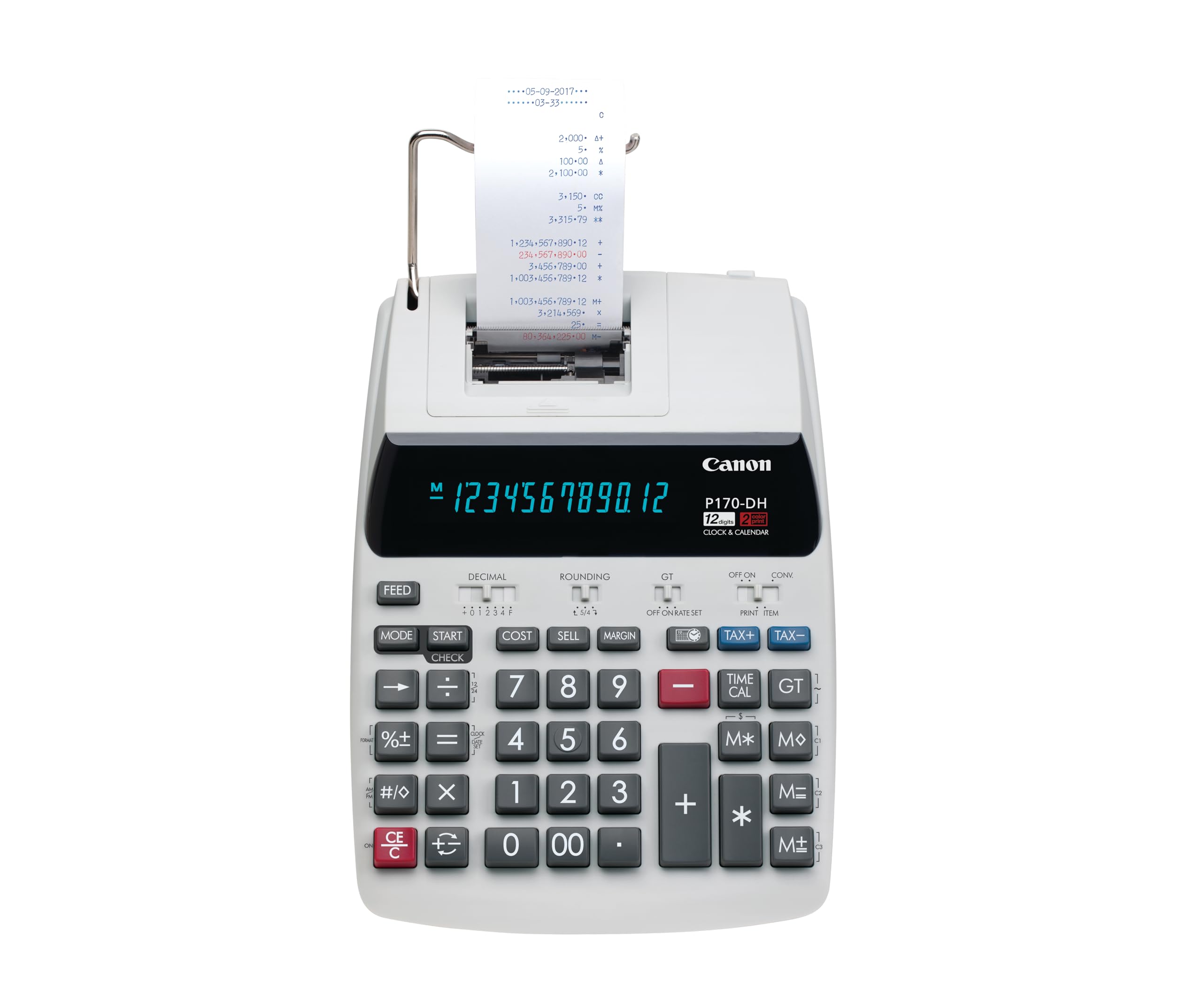 Canon Office Products 2204C001 Canon P170-DH-3 Desktop Printing Calculator with Currency Conversion, Clock & Calendar, and Time Calculation, Black/White/Silver, 14.60 Inch x 9.60 Inch x 3.00 Inch