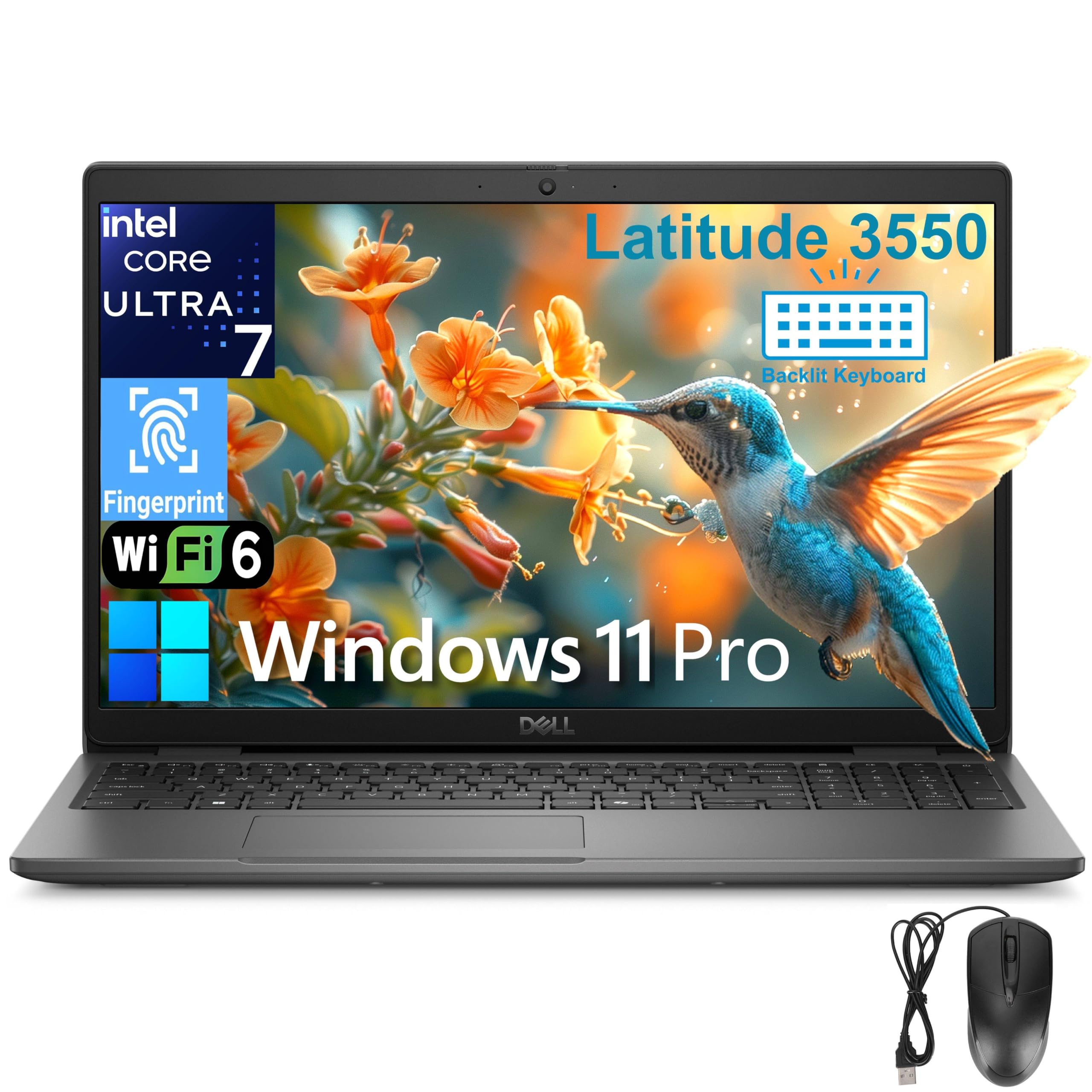 Dell Latitude 3550 Business Laptop Computer 15.6" FHD, Intel 12-Core Ultra 7 155U (Beat i7-1355U), 64GB DDR5 RAM, 2TB PCIe SSD, WiFi 6, BT 5.3, Backlit Keyboard, Fingerprint Reader, Windows 11 Pro