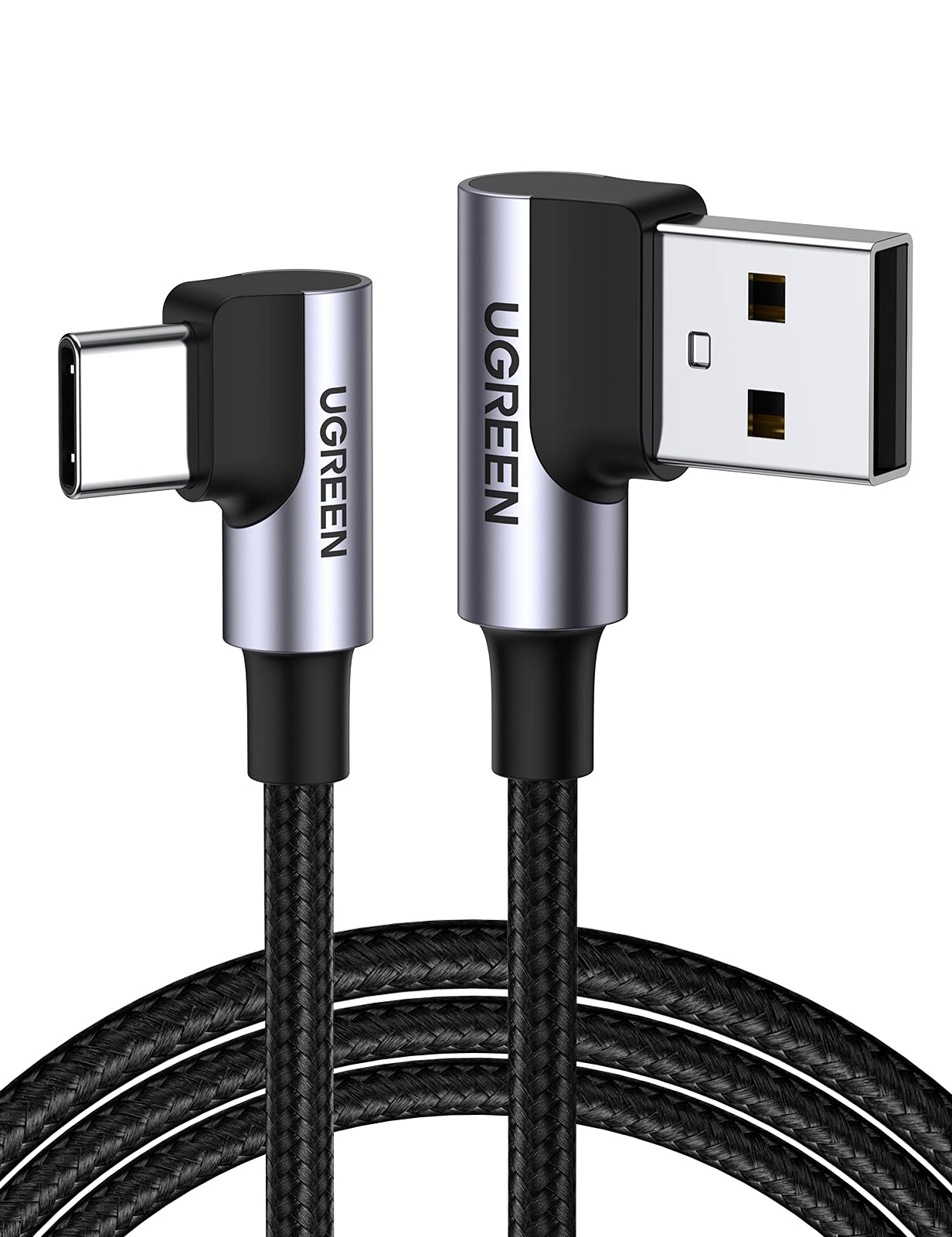 UGREEN USB to USB C Cable 90 Degree USB C Fast Charging Cord Compatible with iPhone 16/16 Plus/16 Pro/16 Pro Max/15/Samsung Galaxy S10/S10+/Pixel 7/6a/LG G8/G7/Pixel/Switch, etc, 1.6FT