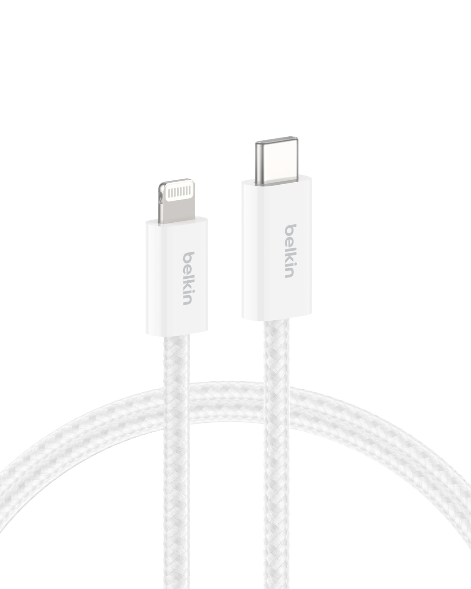 Belkin USB C Cable w/Lightning Connector, 6.6ft - Soft, Flexible Fast-Charging Cable, Lightning Charger Cord for iPhone 14 & Earlier Series, iPad 9th Gen, Airpods & More - White