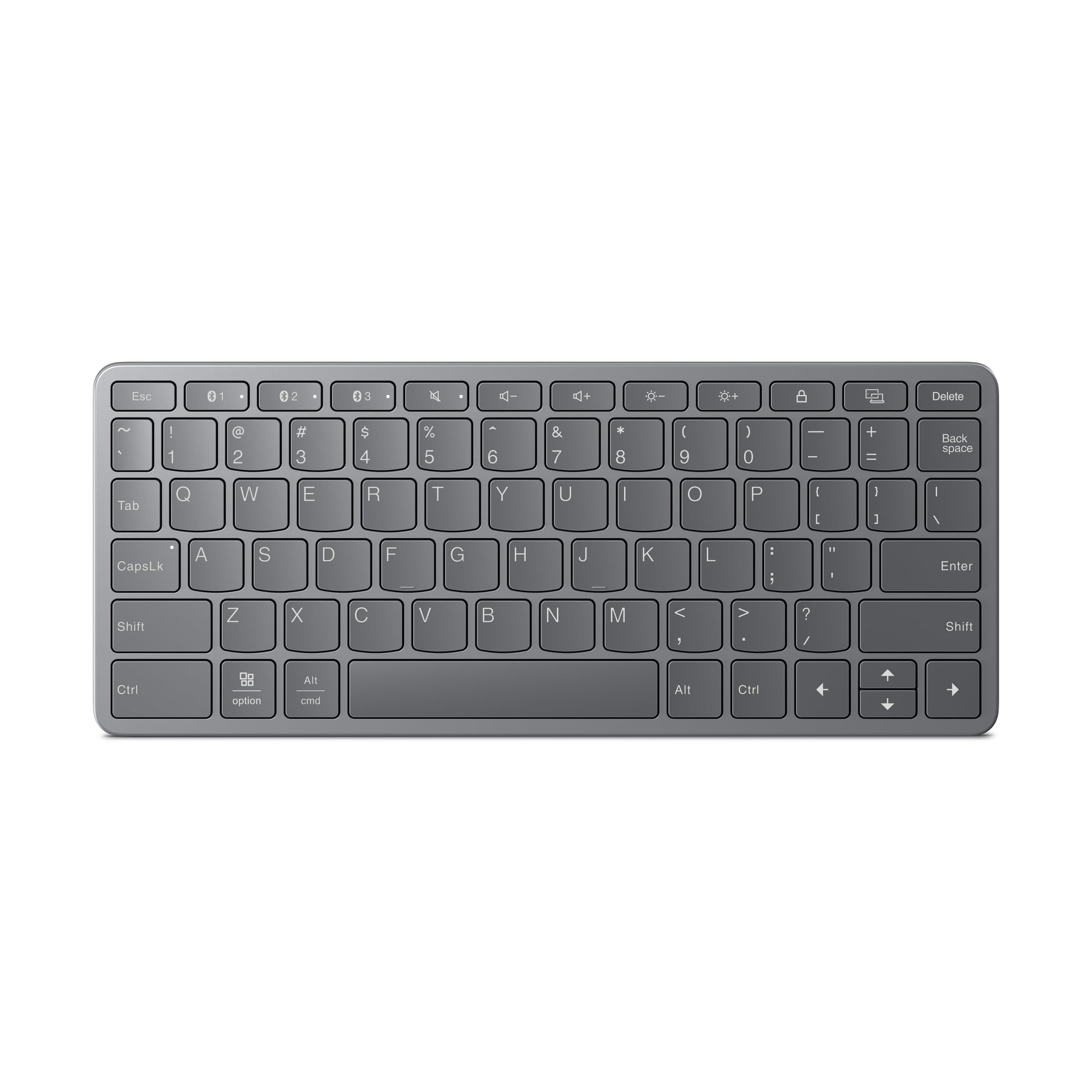 Lenovo Multi-Device Wireless Bluetooth Keyboard, Connect Up to 3 Devices Simultaneously, Compatible with iOS, Android, Windows, Slim Profile, Rechargeable, 60-Hour Battery Life, Iron Grey