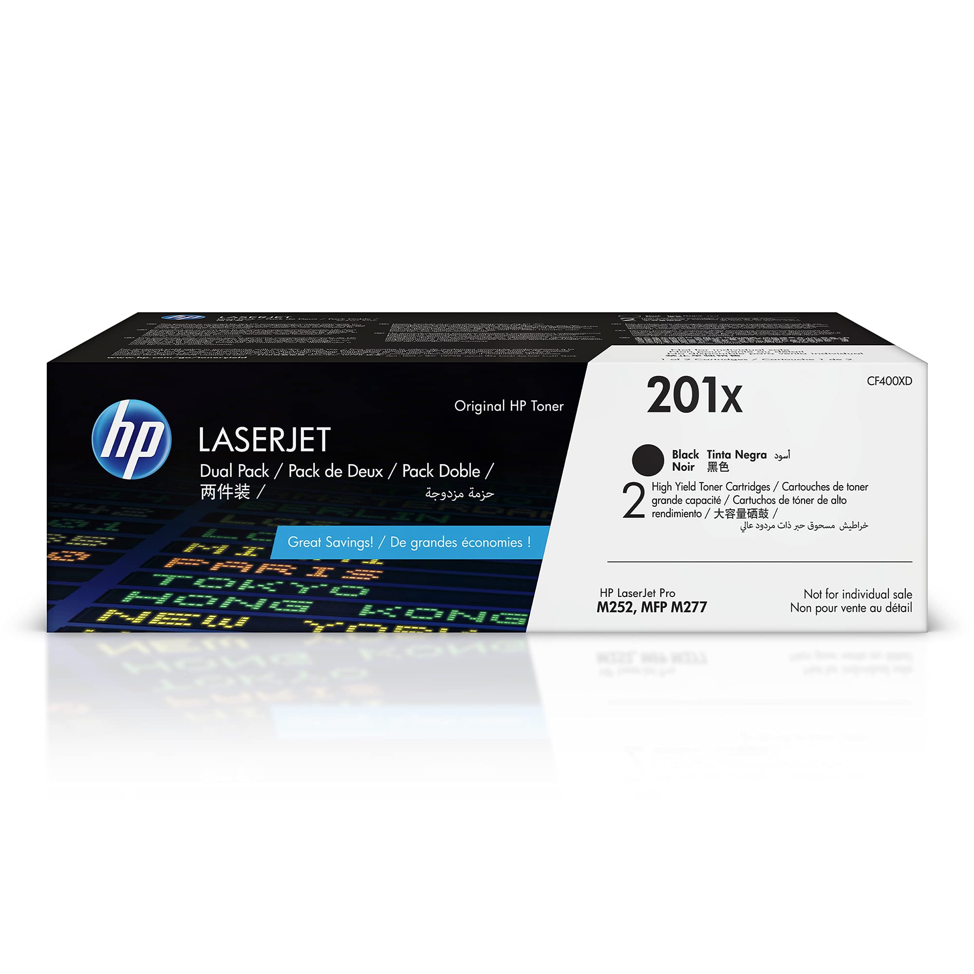 HP 201X Black High-yield Toner Cartridges (2-pack) | Works with HP Color LaserJet Pro M252, HP Color LaserJet Pro MFP M277 Series | CF400XD