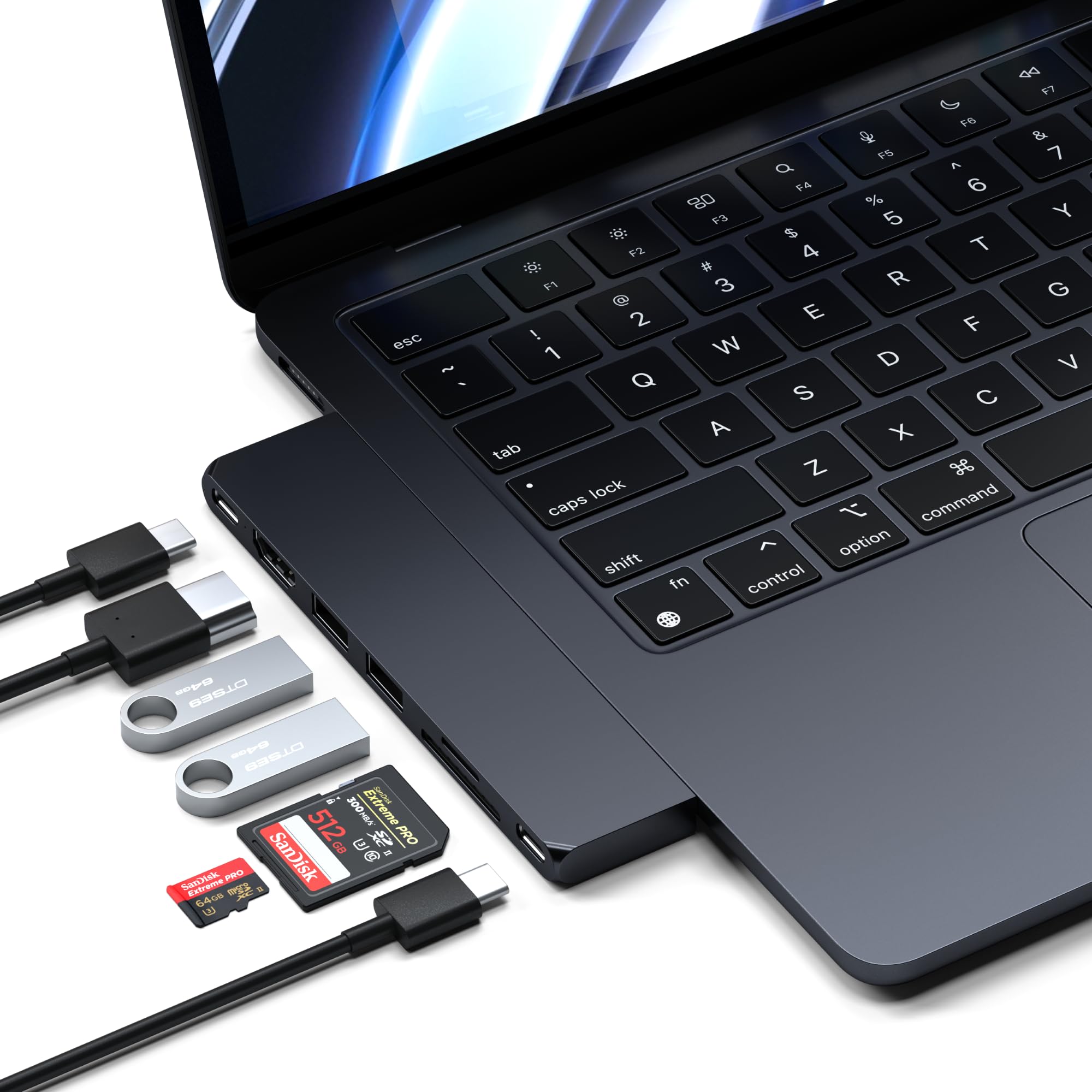 Satechi 7 in 1 USB C Hub Multiport Adapter Pro Slim, USB C Dongle, 100W Charging, 4K HDMI, USB 4, USB 3.2 Gen 2, SD/Micro Card Reader for Mac, MacBook Air/Pro M4/M3/M2/M1 - Midnight