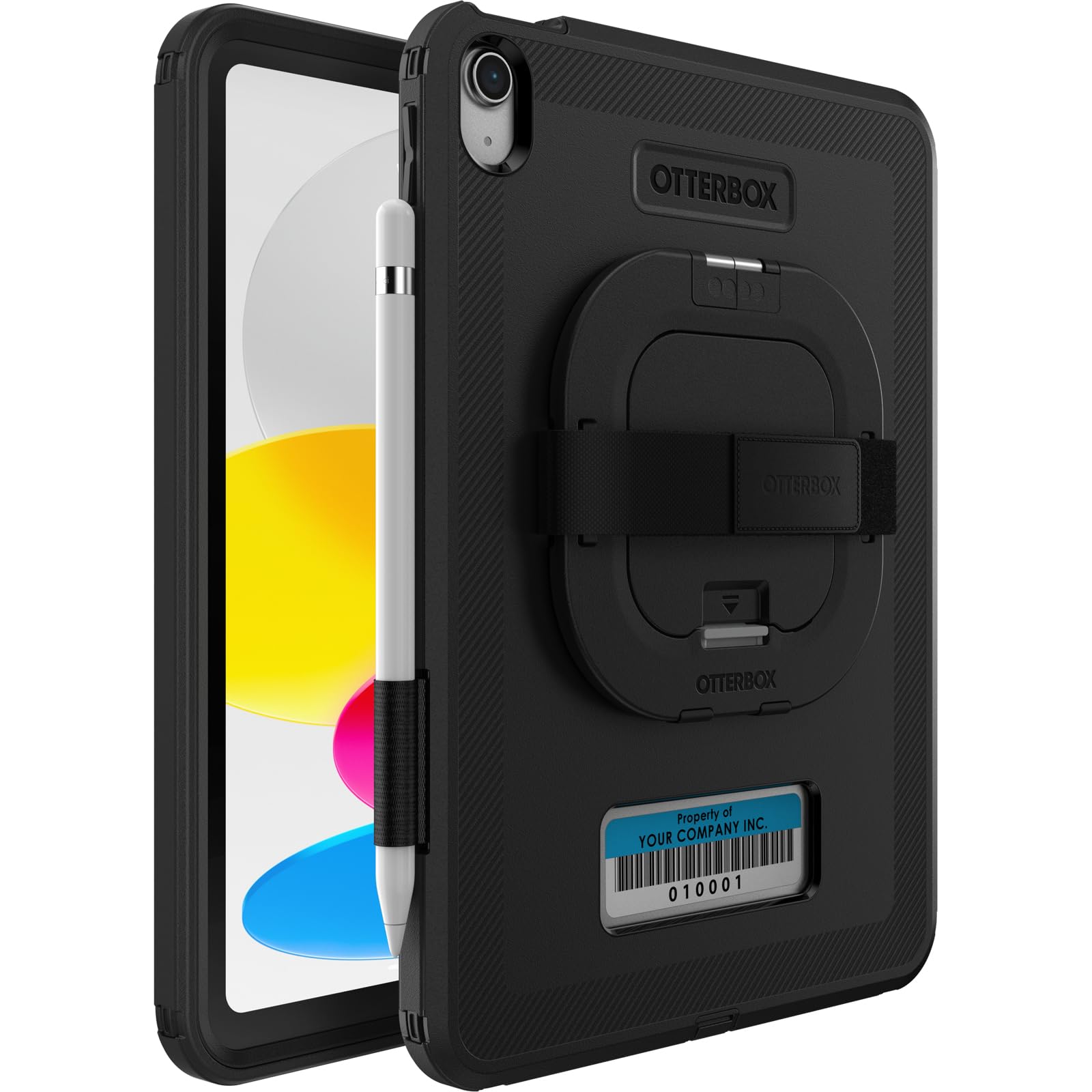 OtterBox DEFENDER FOR BUSINESS W/ KICKSTAND/HANDSTRAP for iPad (A16) & iPad 10th Gen V2 - BLACK, rugged & durable, port protection, includes shield-stand (Non-Retail Packaging)
