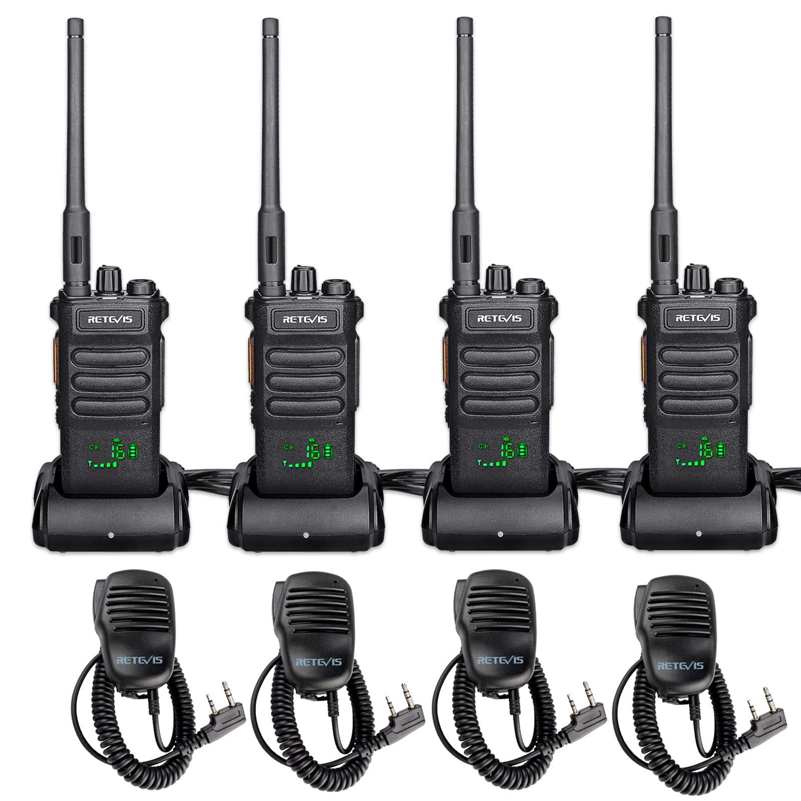 Retevis RT86 Professional 2 Way Radio Long Range,High Power Walkie Talkies for Adult with Shoulder Mic,Heavy Duty Two Way Radios Rechargeable,2600mAh,USB,Handheld Emergency Radio for Warehouse(4 Pack)