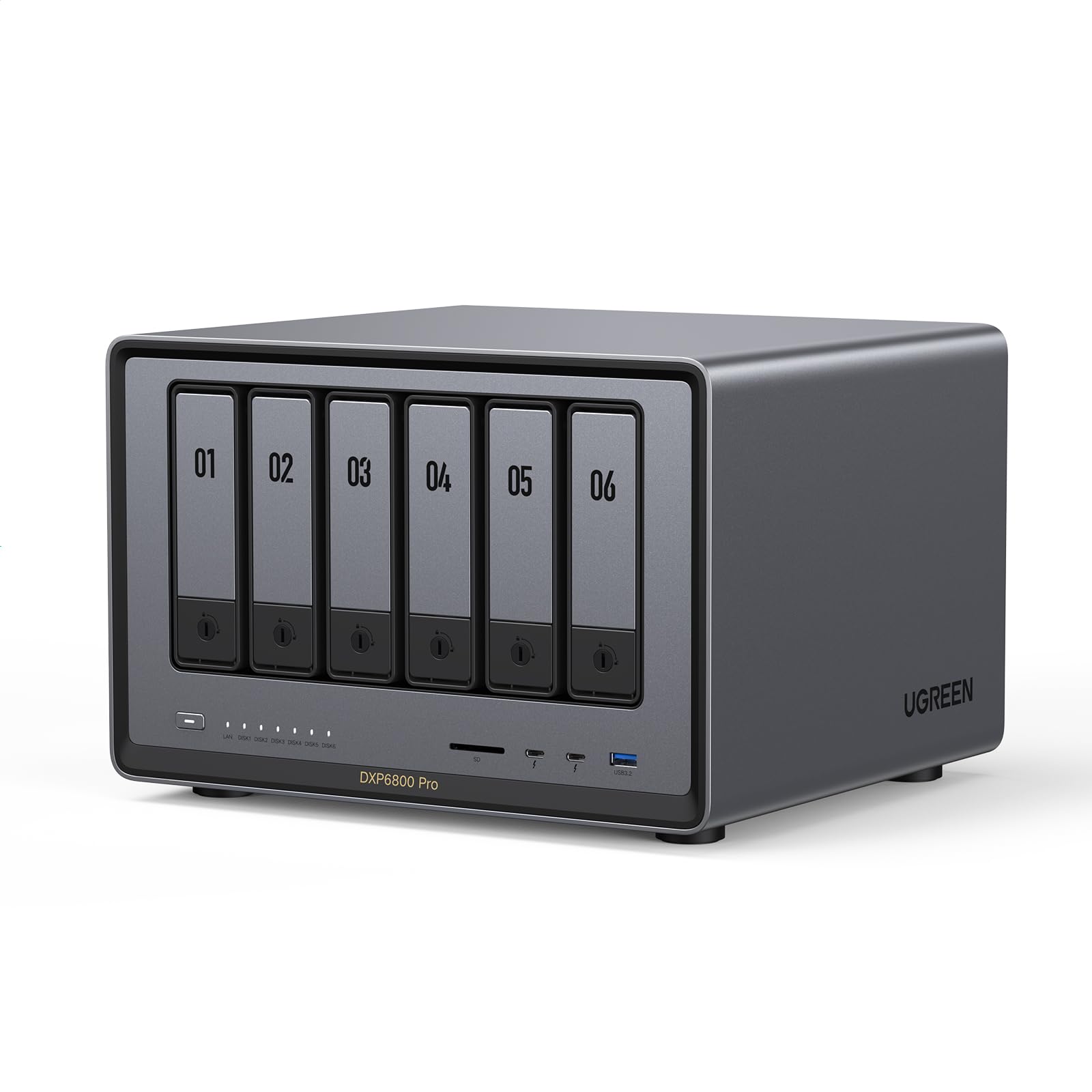 UGREEN NASync DXP6800 Pro 6-Bay Desktop NAS, Intel i5 1235u 10-Core CPU, 8GB DDR5 RAM, 128G SSD, 2X 10GbE, 2X M.2 NVMe Slots, 8K HDMI, 2X TBT4, Network Attached Storage (Diskless)