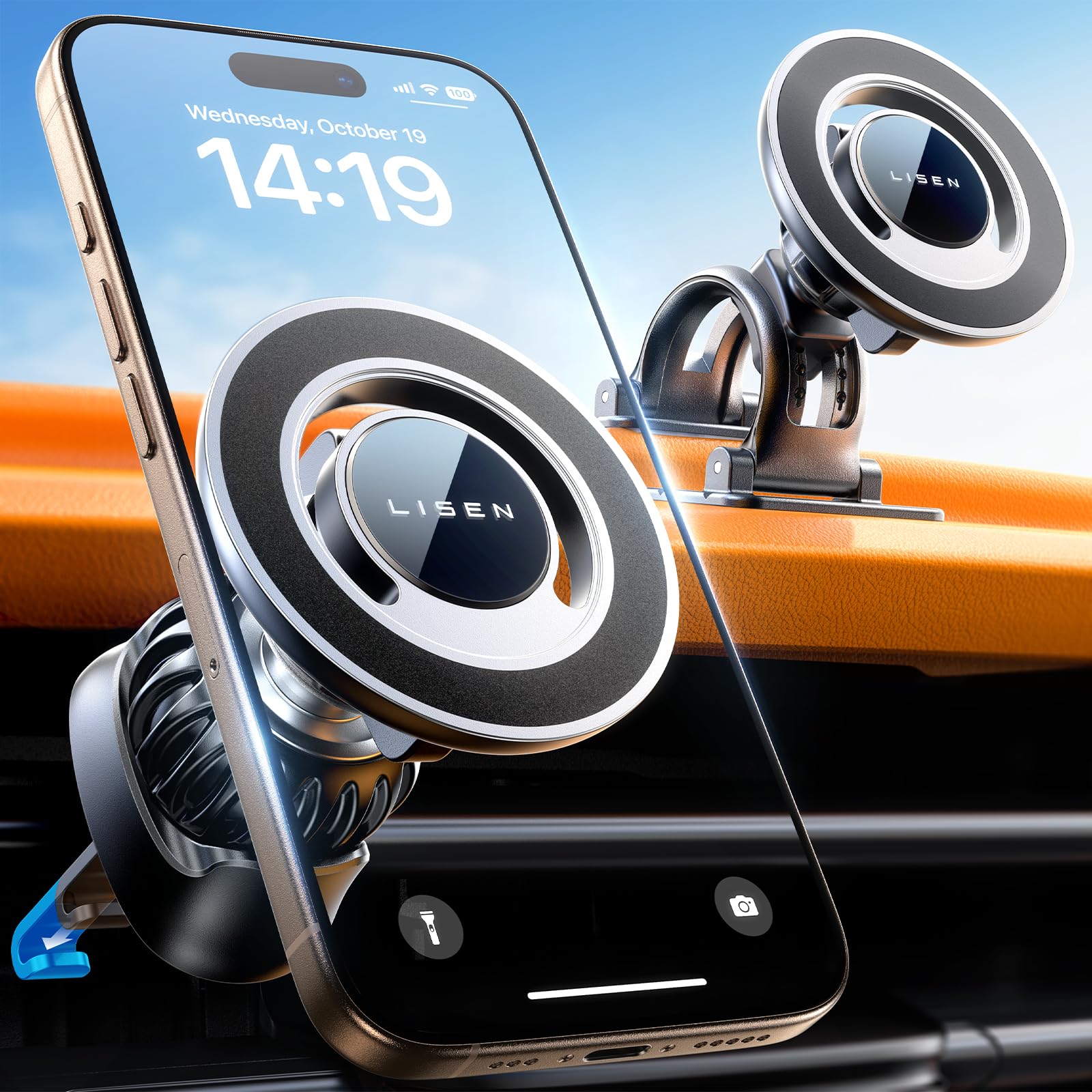 LISEN for Magsafe Car Mount, Magnetic Phone Holder for Car Vent Phone Mount, Hands Free Phone Mount for Car Accessories Dashboard Windshield Vent Cell Phone Holder for iPhone Car Mount Black