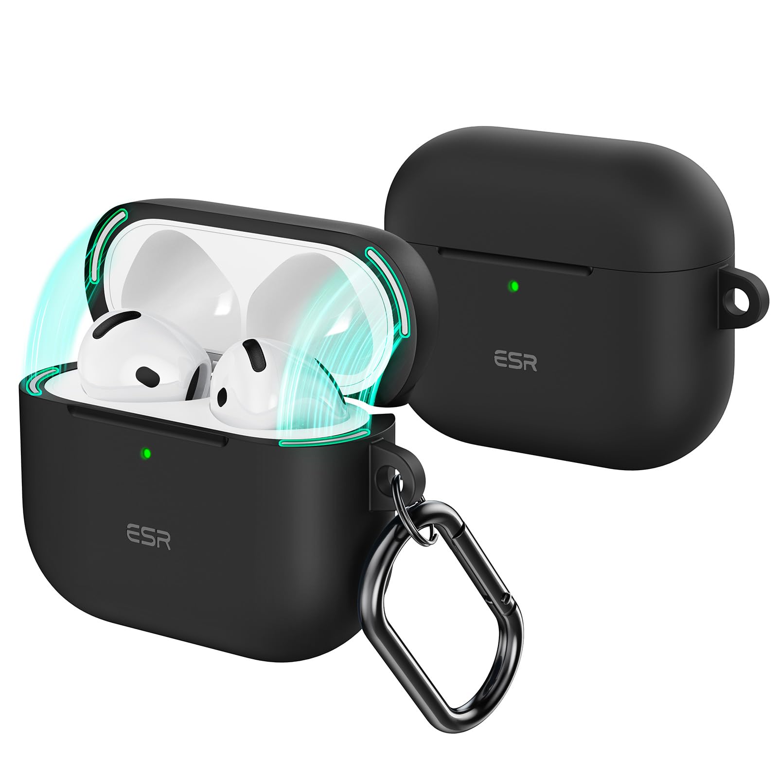 ESR for AirPods 4 Case, Compatible with Apple AirPods 4 Case (2024) (USB-C), Magnetic Lid, Full Drop Protection Cover with Carabiner, Cloud Series, Black