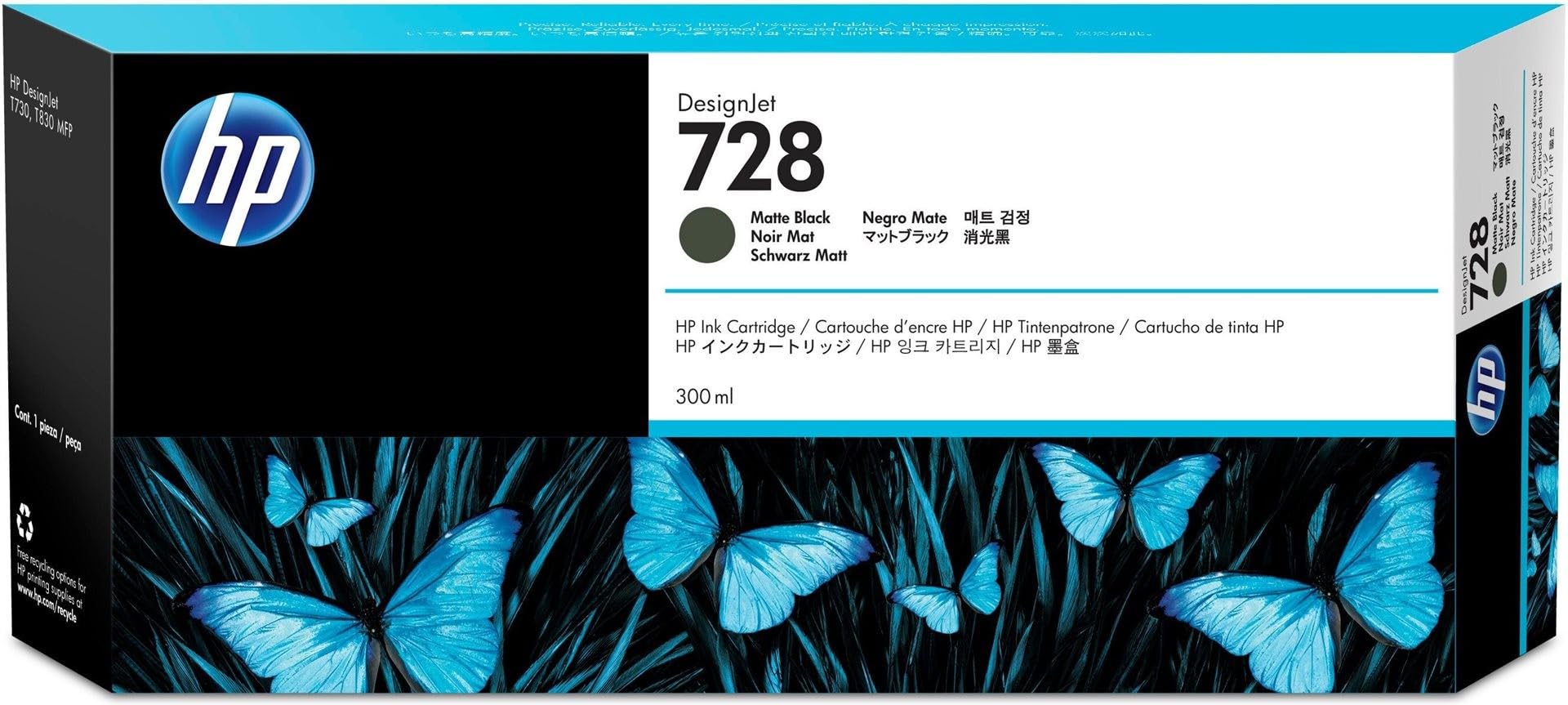 HP 728 Matte Black 300-ml Genuine Ink Cartridge (F9J68A) for DesignJet T830 MFP & T730 Large Format Plotter Printers