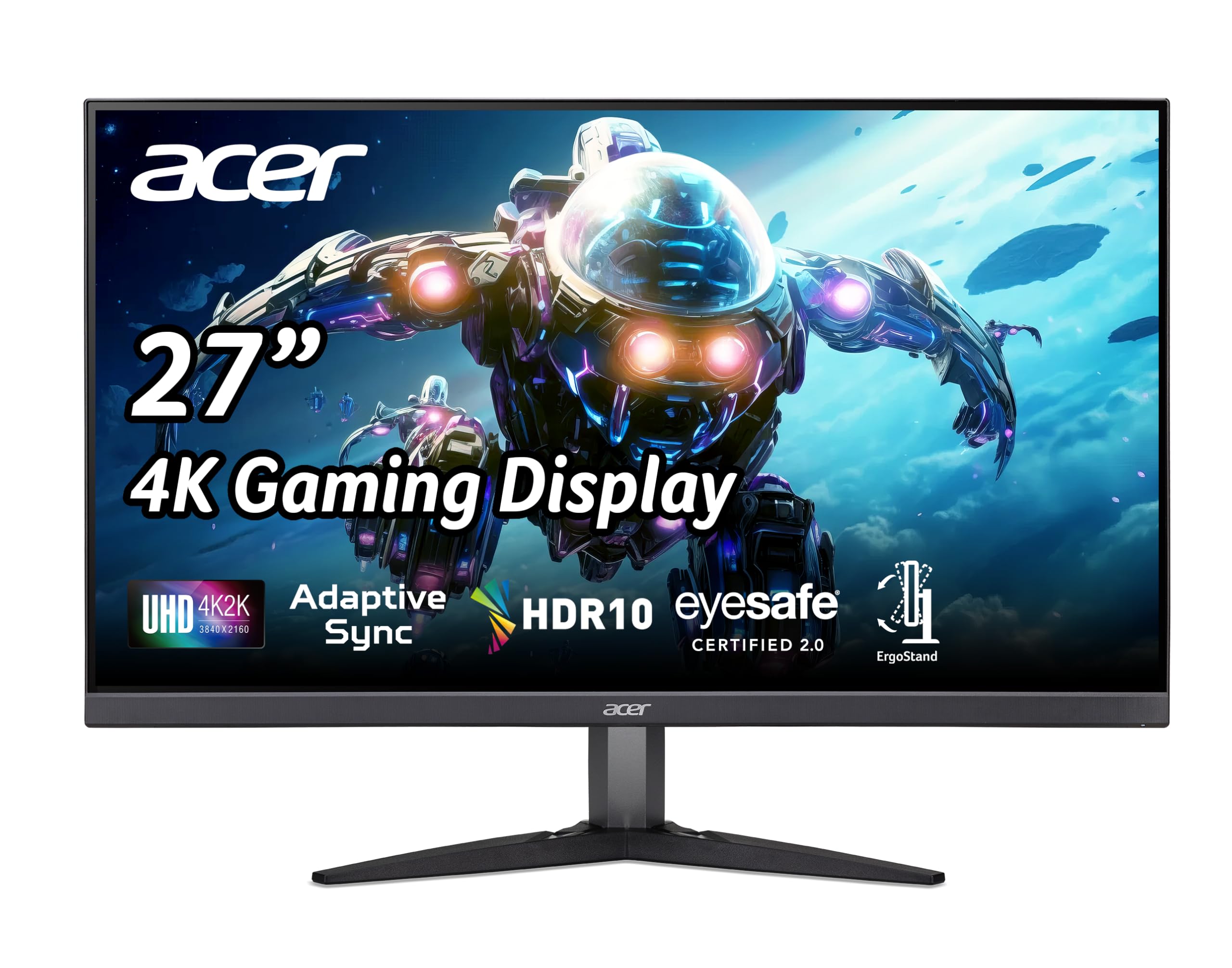 acer Nitro 27 Inch UHD 3840 x 2160 IPS PC Gaming Monitor | Adaptive-Sync Support (FreeSync Compatible) | 4ms (G to G) | HDR10 Support | 99% sRGB | One Display Port 1.2 & Two HDMI 2.0 | KG272K Lbmiipx