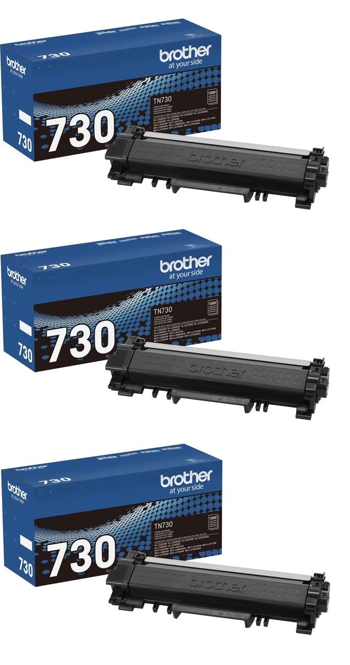 Brother Genuine TN730 3-Pack Standard Yield Black Toner Cartridge with Approximately 1,200 Page Yield/Cartridge