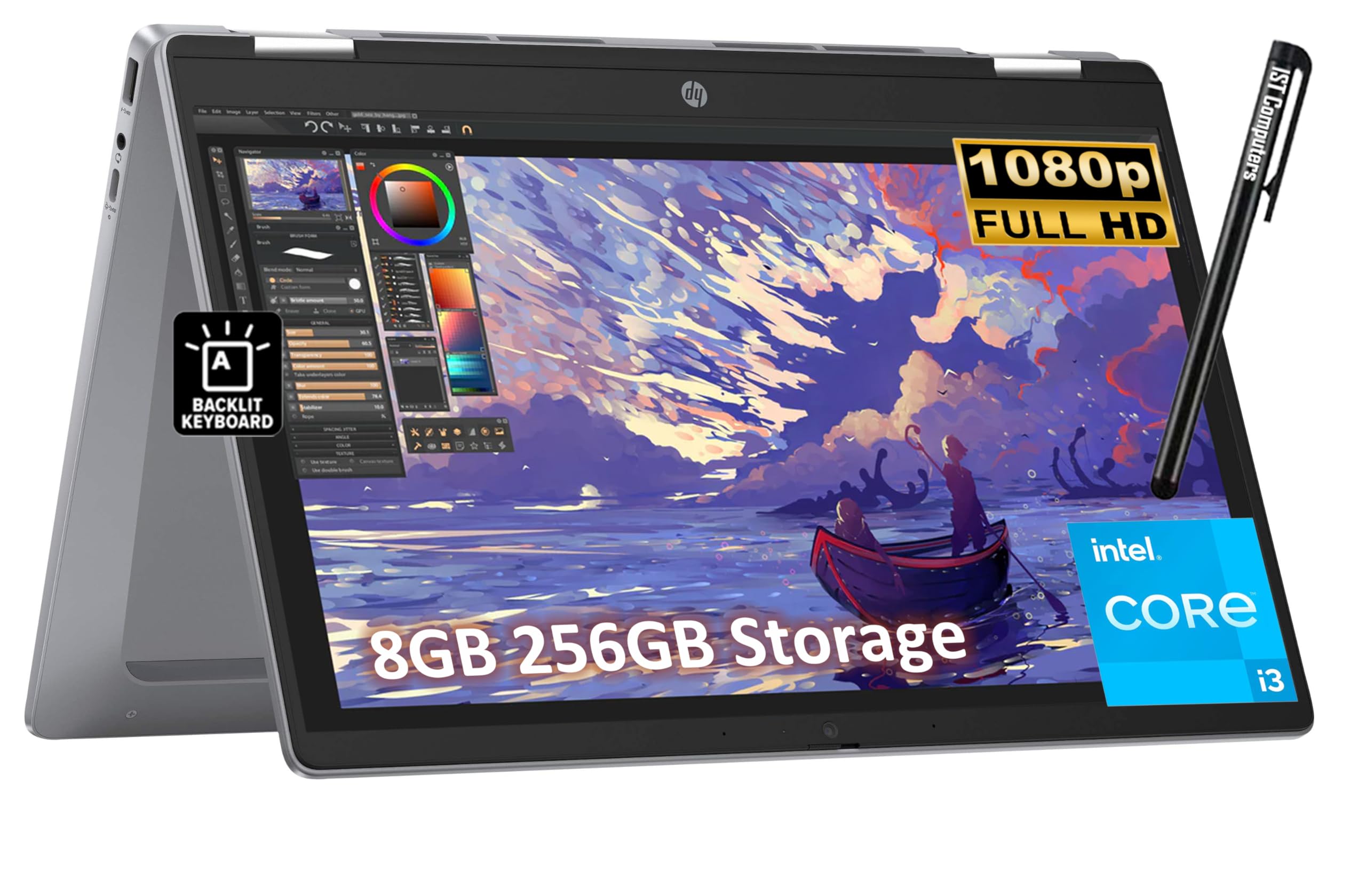 HP Chromebook Plus x360 14 2 in 1 laptop (14" FHD Touchscreen, Intel 8-Core i3-N305 (> i5-1134G7), 8GB RAM, 256GB UFS, Pen) for Home & Students, Backlit KB, 1080p Webcam, Chrome OS w/ Google AI