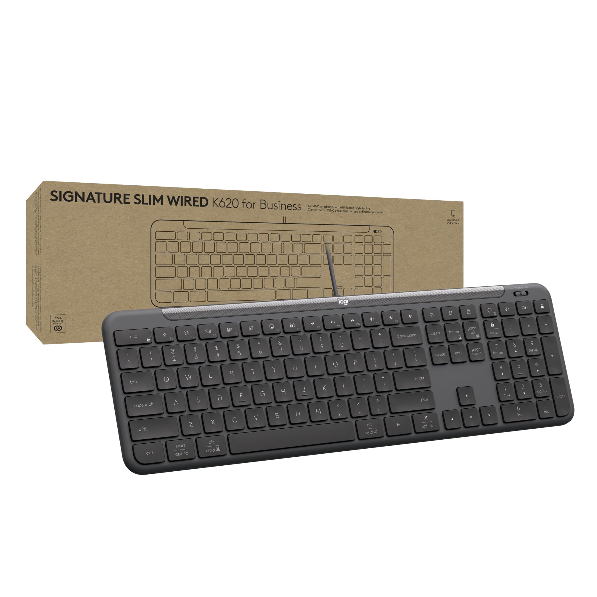 Logitech Signature Slim Wired K620 for Business, Full-Size Keyboard, USB-C Plug-and-Play, Laptop-Style, Scissor Keys, Windows/Mac/Chrome/PC/laptops - Graphite