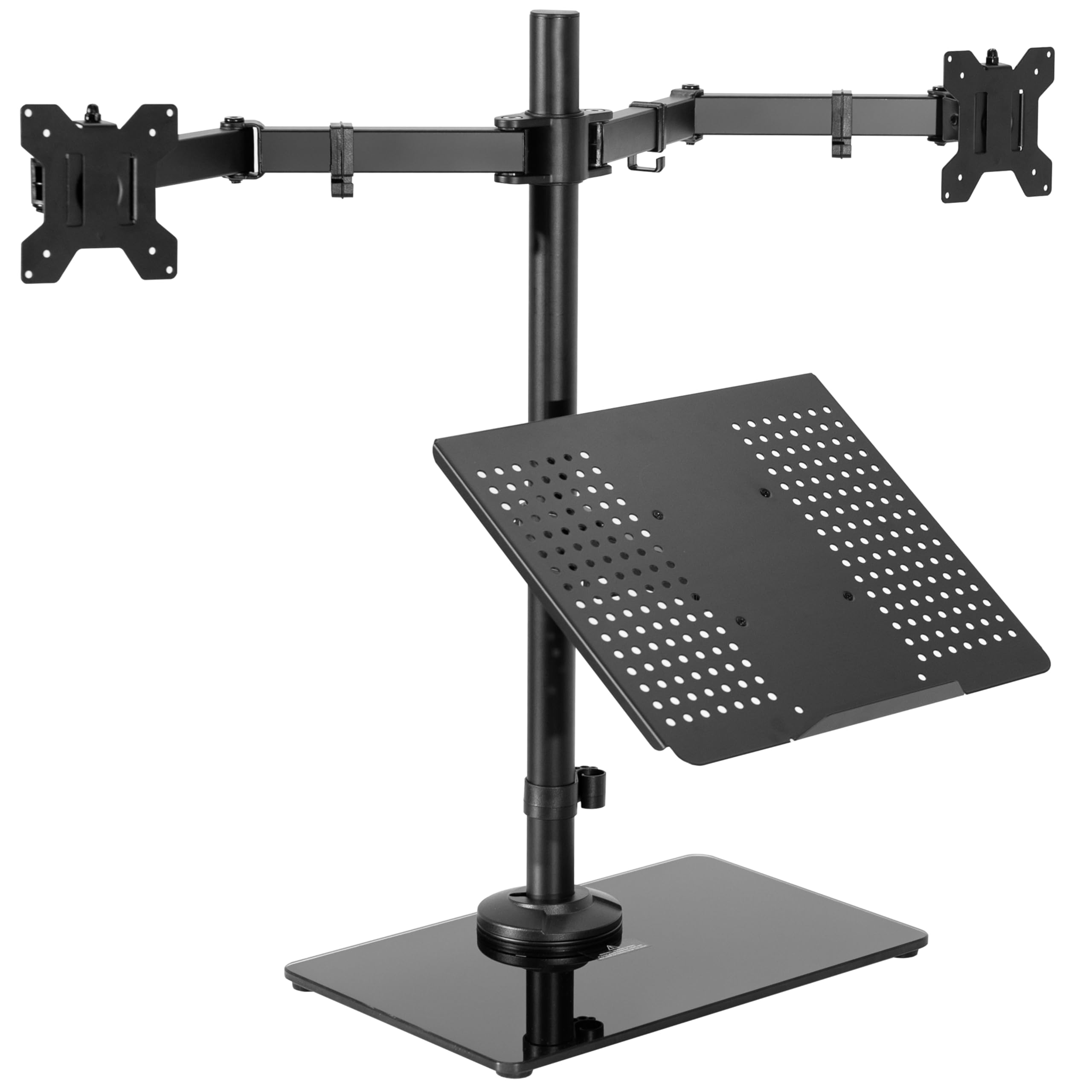 VIVO Freestanding Dual Computer Monitor and Laptop Combo Desk Stand with Glass Base, Fits up to 32 inch Monitors and 17 inch Laptops, Black, STAND-V003FGL