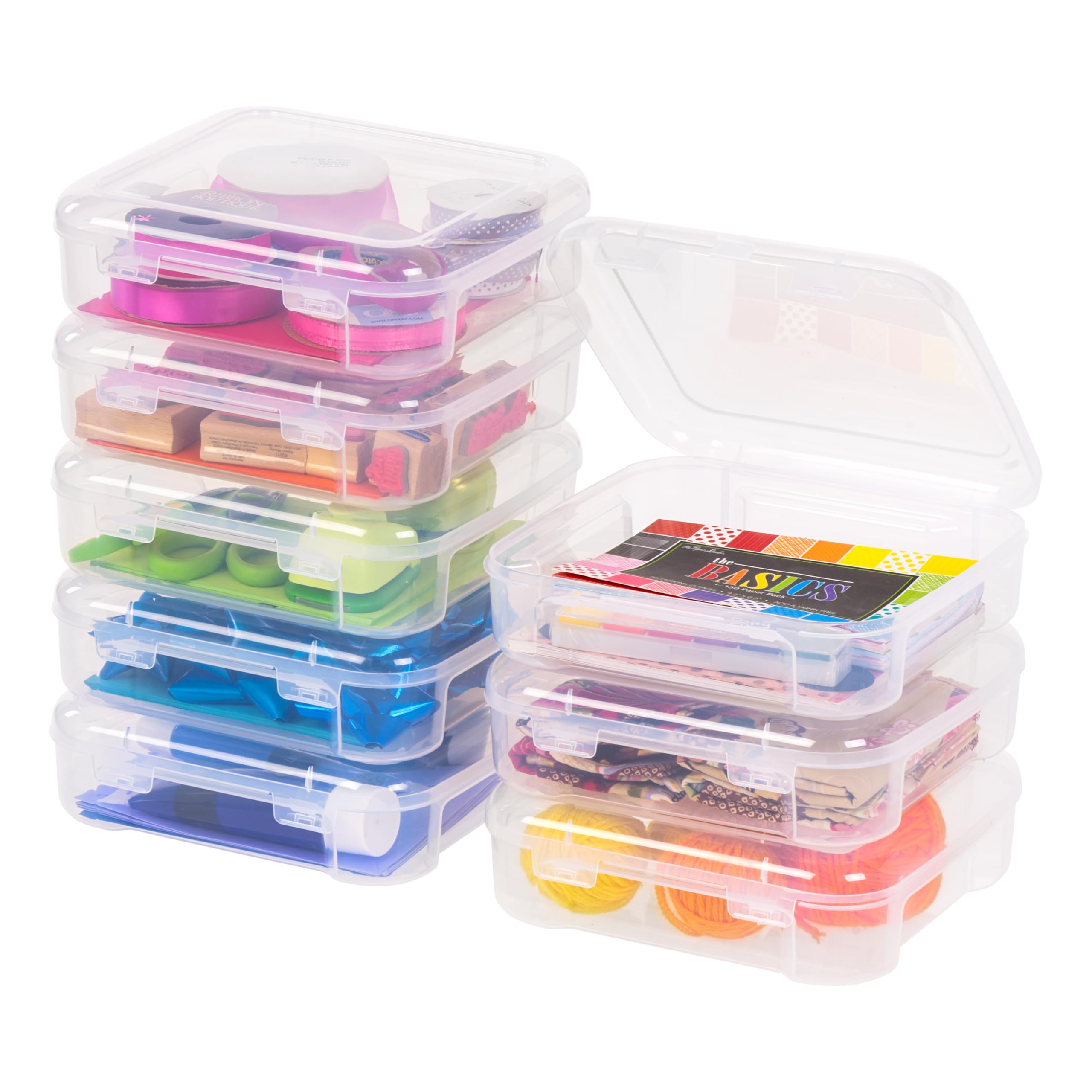 IRIS USA Fits 6" x 6" Paper, 8-Pack Thick Portable Plastic Scrapbook Paper Storage Cases Organizers with Built-in Handle for Art and Craft Supplies, Office Document, Stationery, Photo - Clear
