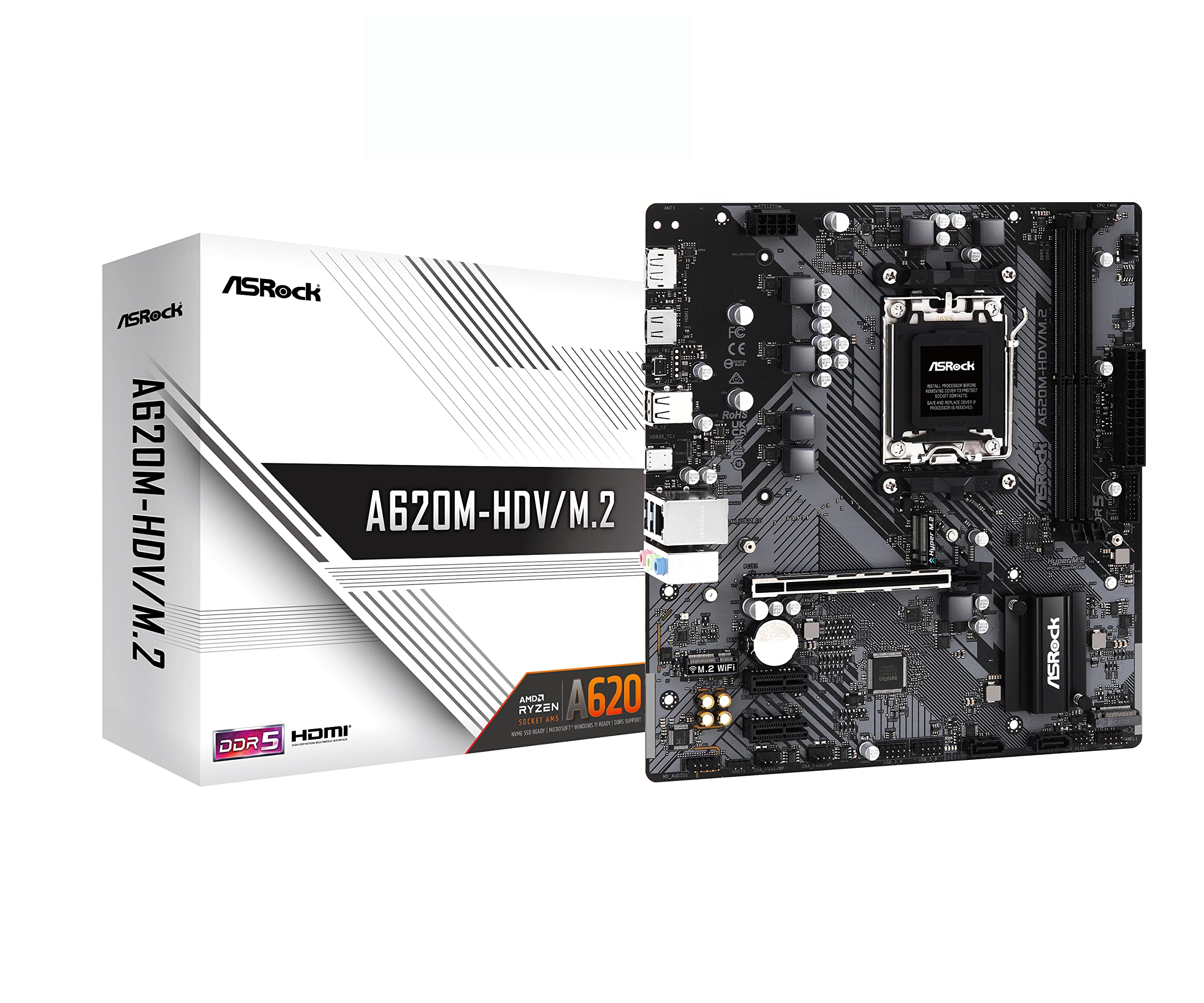 ASRock A620M-HDV/M.2 Supports AMD Socket AM5 Ryzen 7000 Series Processors