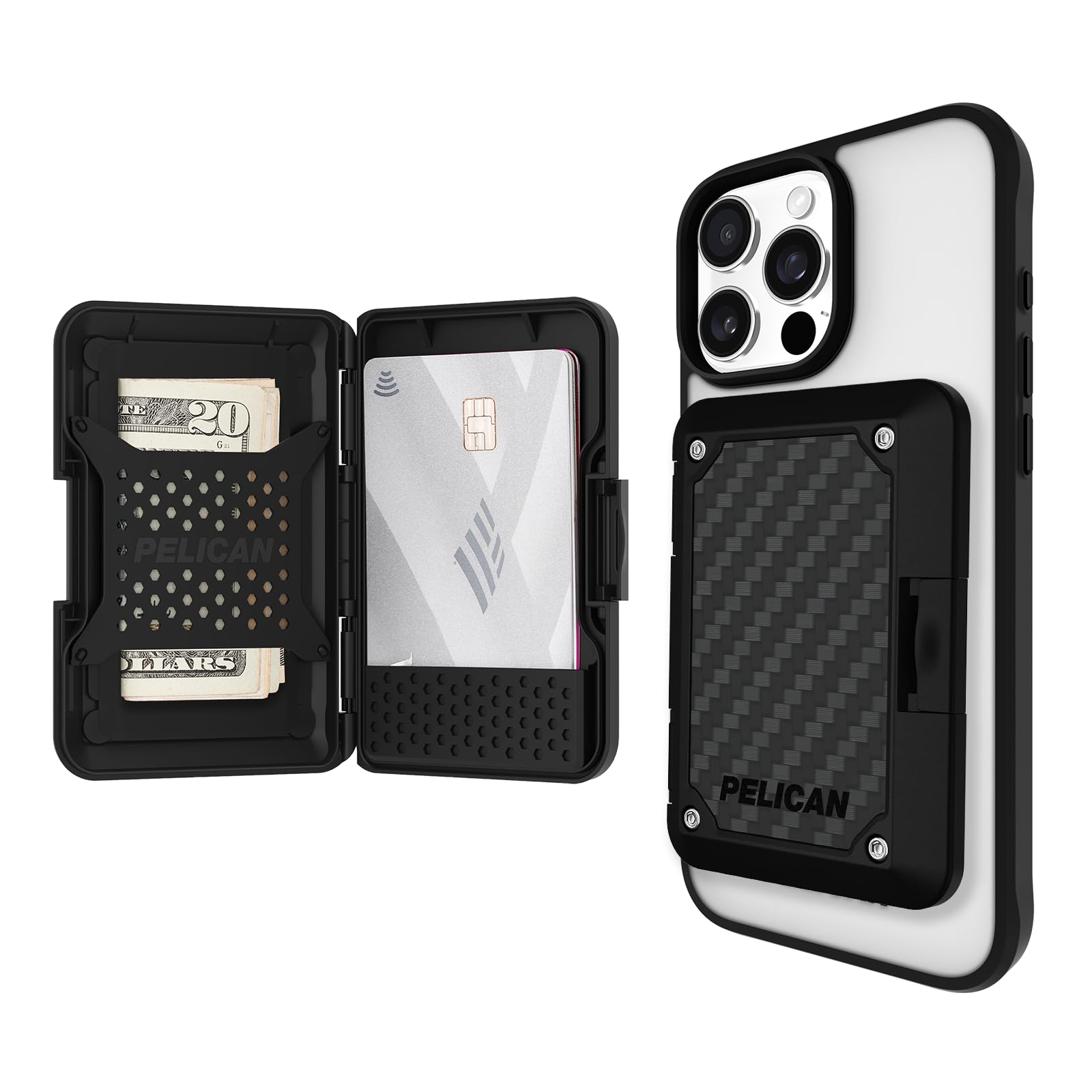 Pelican iPhone MagSafe Wallet with RFID Blocking - Military STD Snap-On Magnetic Phone Wallet for Cash and Phone Card Holder - Detachable Card Holder for iPhone Pro Max 16/15/14/13/12 - Black