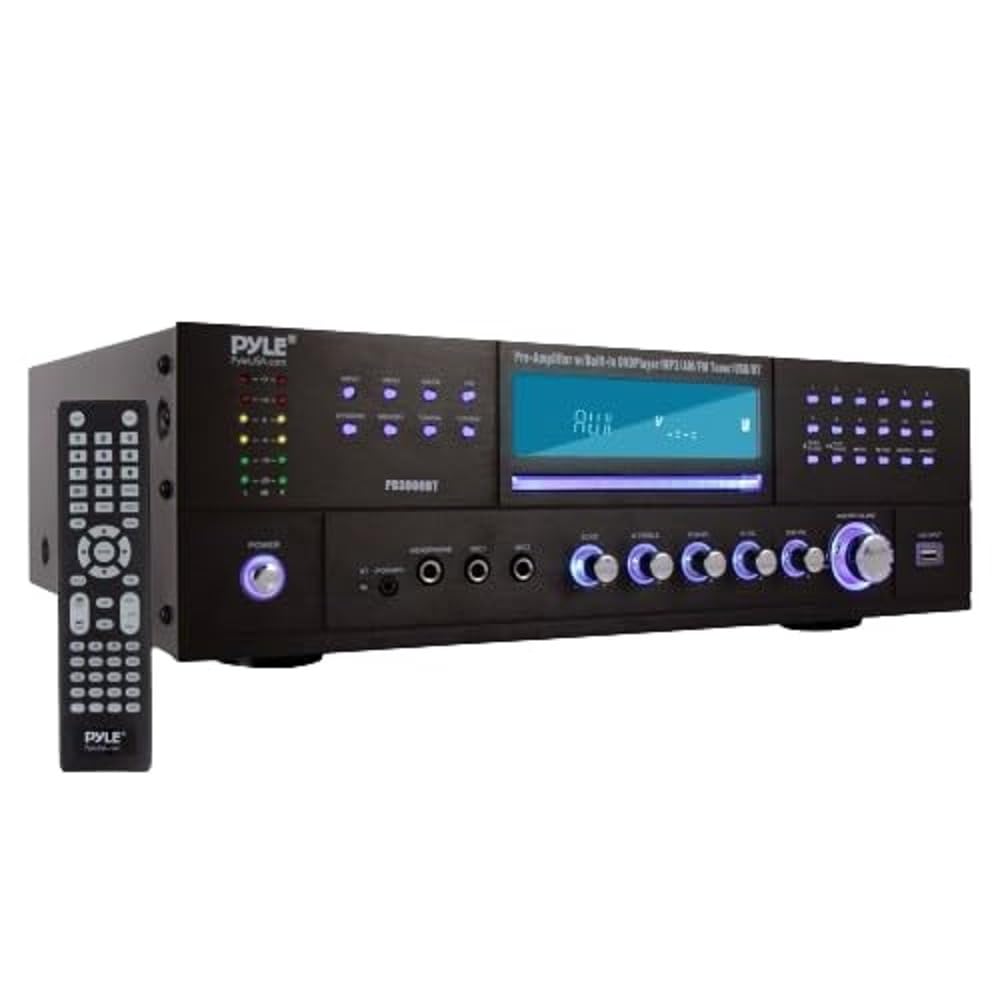 Pyle Home Theater Bluetooth Amplifier Receiver - 4 Channel 3000 Watt Stereo Speaker Home Audio Amplifier Receiver w/Radio, USB, 2 Microphone w/Echo, CD DVD Player, LCD, Rack Mount - PD3000BT.5