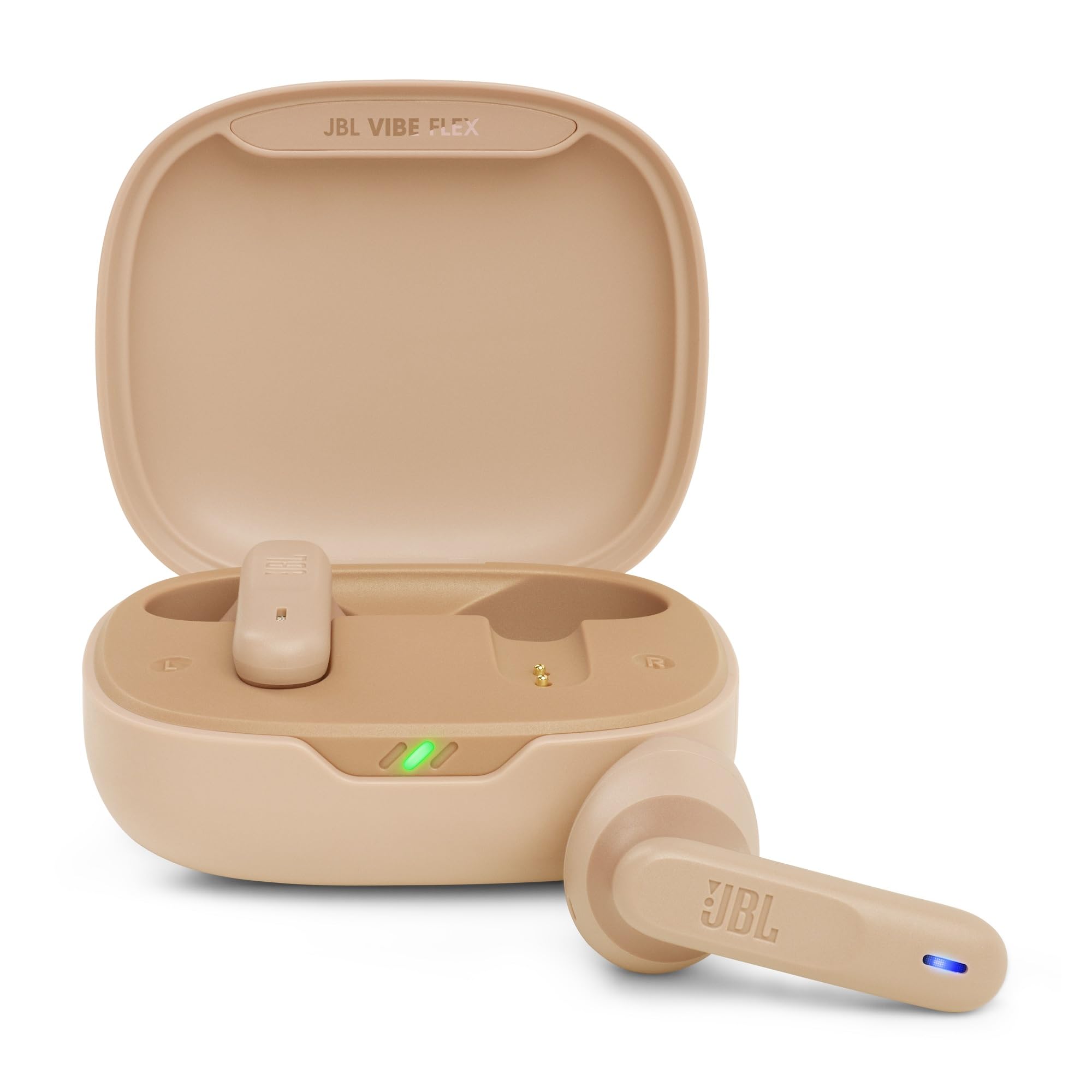 JBL Vibe Flex True Wireless Earbuds – Bluetooth Earphones with Deep Bass Sound, IP54 Water & Dust Resistant, Long Battery Life, Voice Assistant Compatible, Open-Ear Design (Beige)