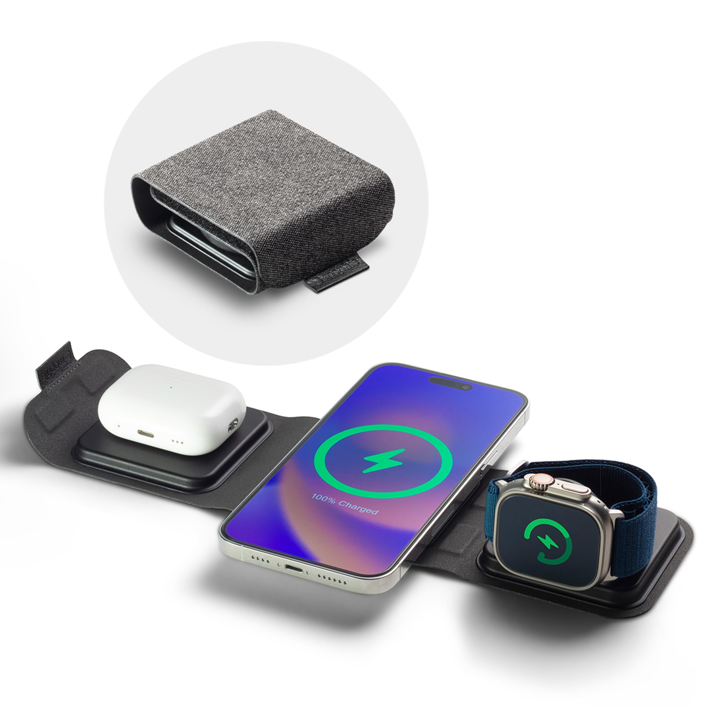 Mophie 3-in-1 Travel Charger with MagSafe - Portable Wireless Charging Hub, Compatible with Apple Devices, iPhone 16/15/14/13/12 Series, Apple Watch Series 10 to 1 & Ultra, AirPods Pro/3rd Gen, Black