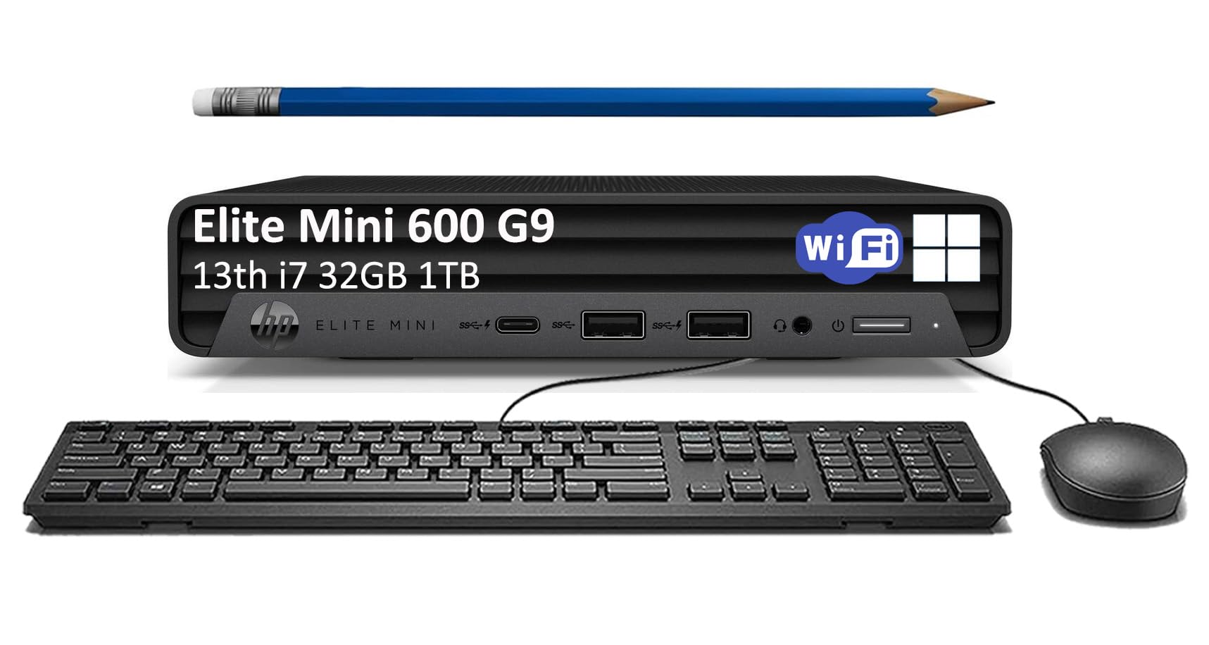 HP Elite 600 G9 Mini PC (Intel 16-Core i7-13700T, 32GB DDR5 RAM, 1TB PCle SSD) MFF Business Desktop Computer, Type-C, IST Keyboard, Mouse, DisplayPort, WiFi 6E, Ethernet, ‎BT, Win 11 Pro, Black