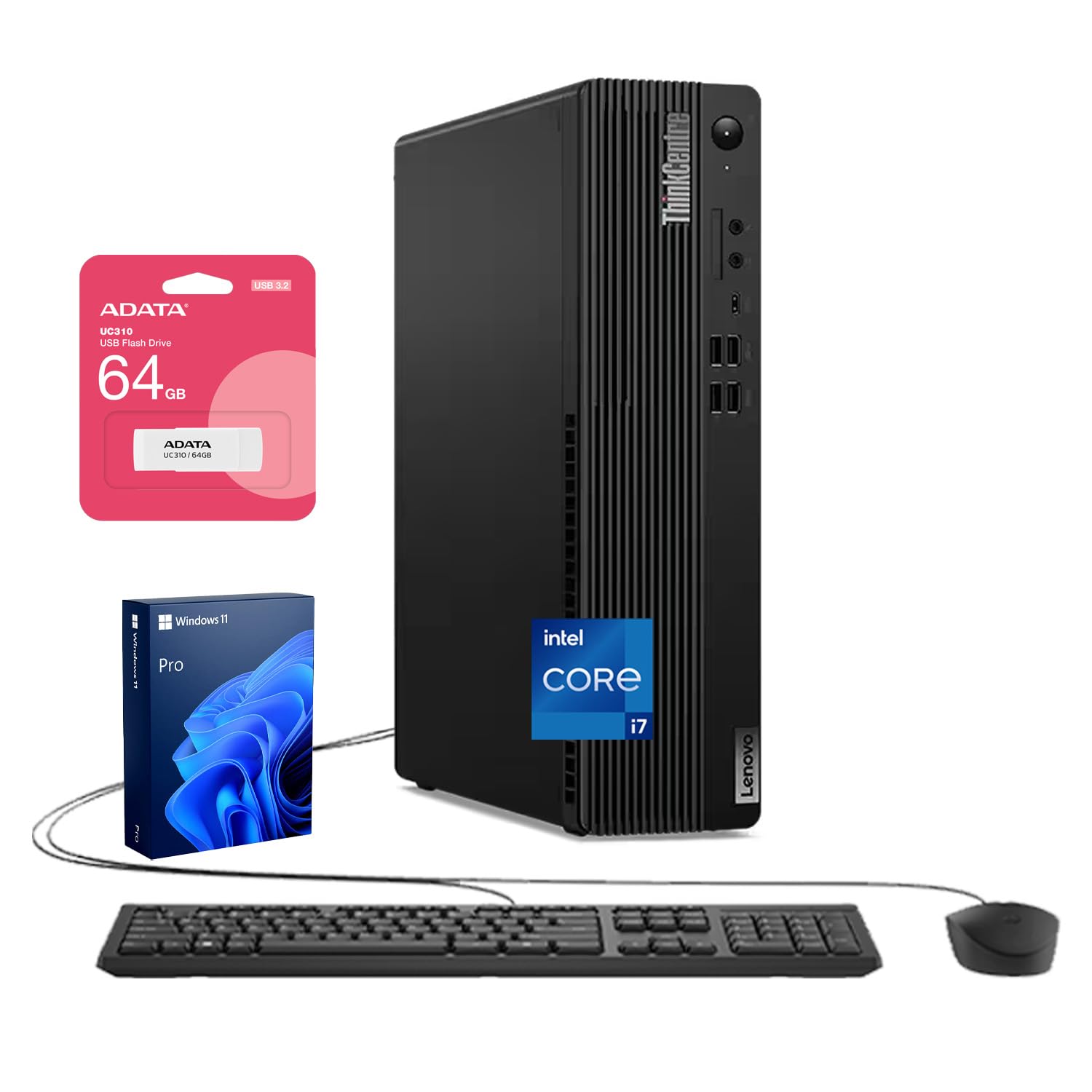 Lenovo ThinkCentre M70s Small Form Factor Business Desktop, Intel 20-Core i7-14700, 32GB DDR5, 1TB SSD, HDMI, DP, Wi-Fi 6, Wired KB & Mouse, Win 11 Pro, Bundle with ADATA UC310 64GB USB Flash Drive