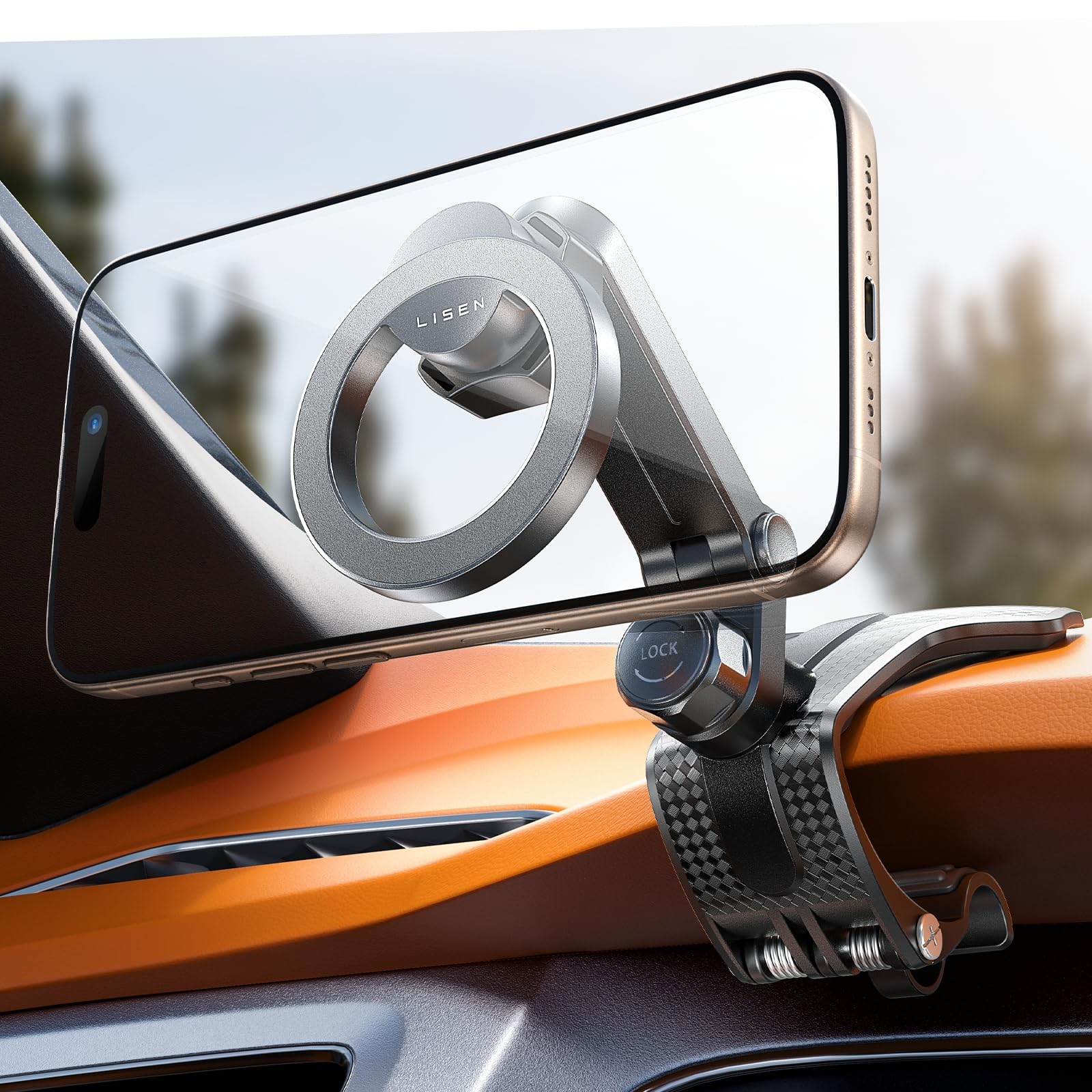 LISEN for i Phone 17 Air for Magsafe 360 Degree Car Phone Holder, Dashboard Holder, Magnetic Holders for Car Dash, Clip Cell Cars Holders for Your Rearview Mirror, for iPhone 16 Pro Max 15 14 13 12