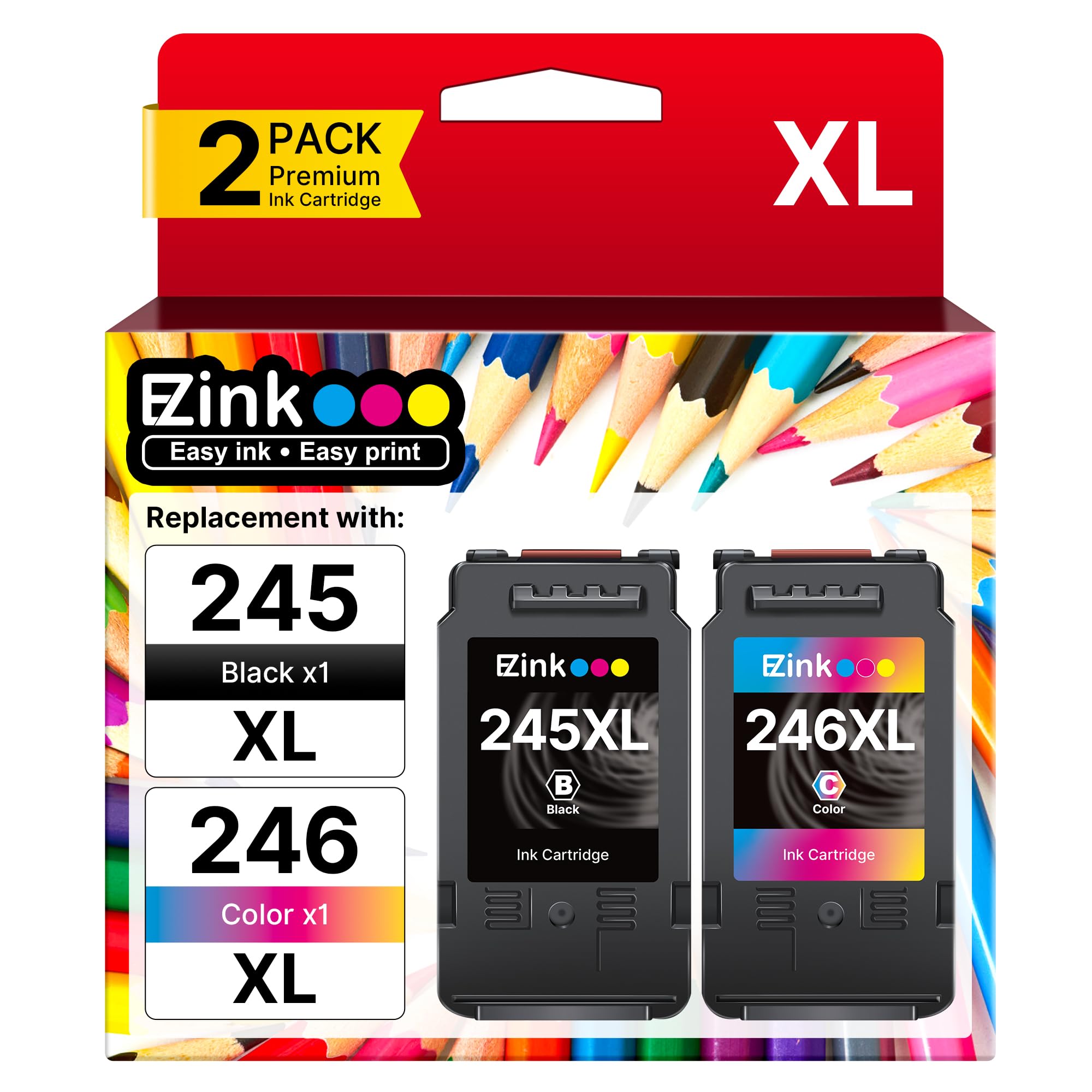 E-Z Ink 245XL Ink Cartridge Replacement for Canon 245XL 246XL Combo Pack PG-245XL CL-246XL for Canon Ink 245 and 246 with Pixma MX490 MG2522 MX492 TR4520 MG3022 MG2520 TS3122 Printer (Black, Color)