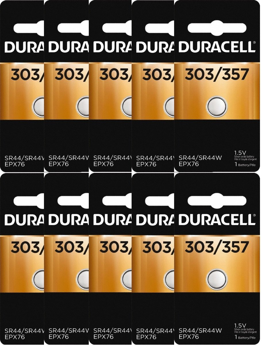 10 Duracell 357 303 A76 PX76 SR44W/SW LR44 AG13 Silver Oxide Battery