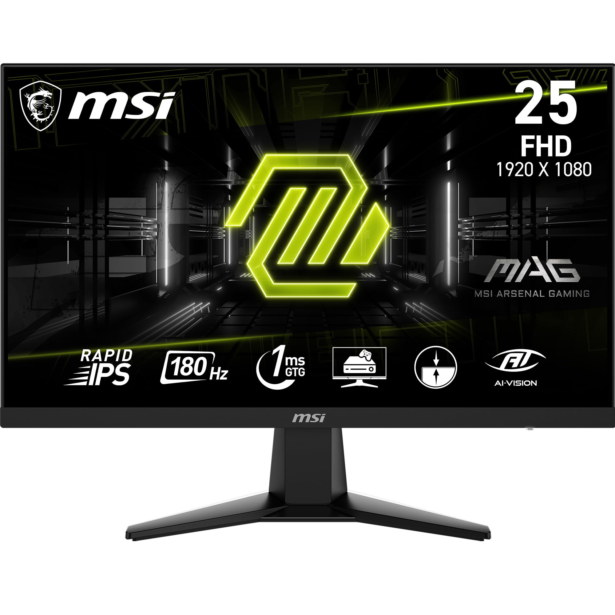 MSI MAG 256F 25-inch 1920 x 1080 (FHD) Computer Monitor, 180Hz, Adaptive-Synch, HDMI, DisplayPort, VESA Mountable, Tilt, Height Adjustable, Speaker, 1ms, Black