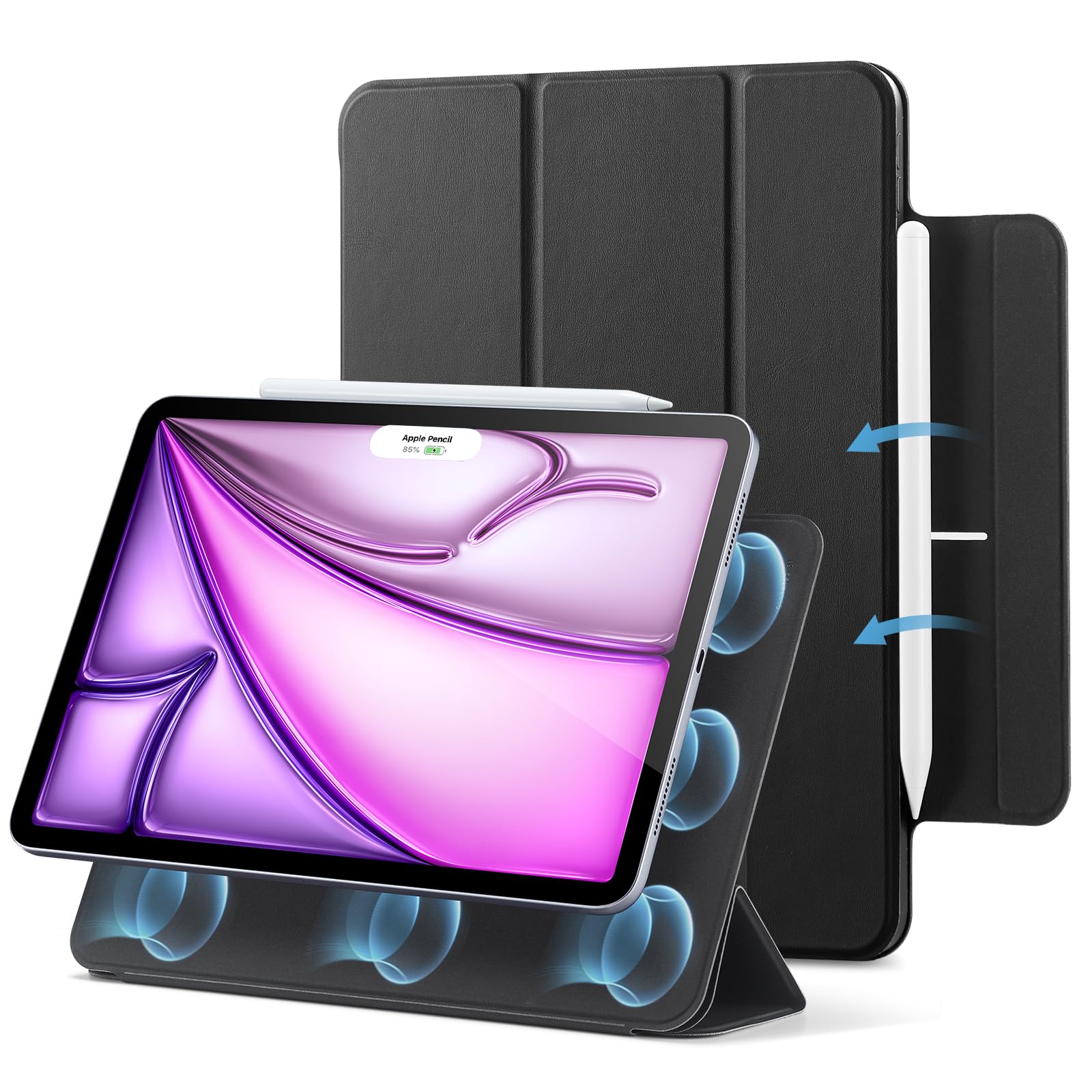 ESR for iPad Air 13 Inch Case M3/M2 (2025/2024), iPad Pro 12.9 6th/5th/4th Gen, Powerful Magnetic Attachment, Slim Trifold Stand Case, Supports Pencil Pro & Pencil (USB-C), Rebound Series, Black