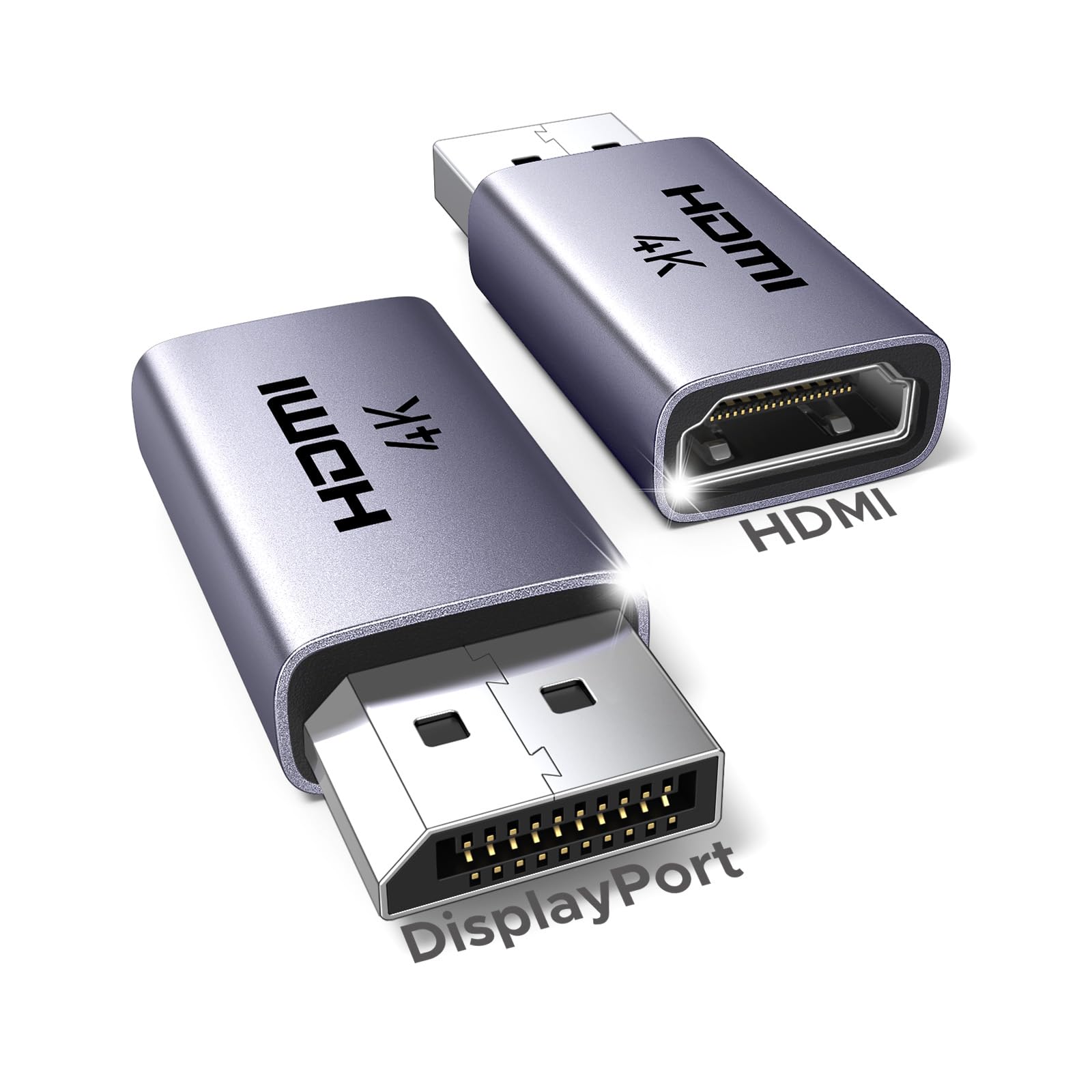UGREEN 4K DisplayPort to HDMI 2-Pack Adapter Unidirectional Display Port 1.2 to HDMI 1.4 Male to Female Converter Aluminum Adapter Compatible with Desktop, Laptop, Monitor, HDTV, AMD, NVIDIA