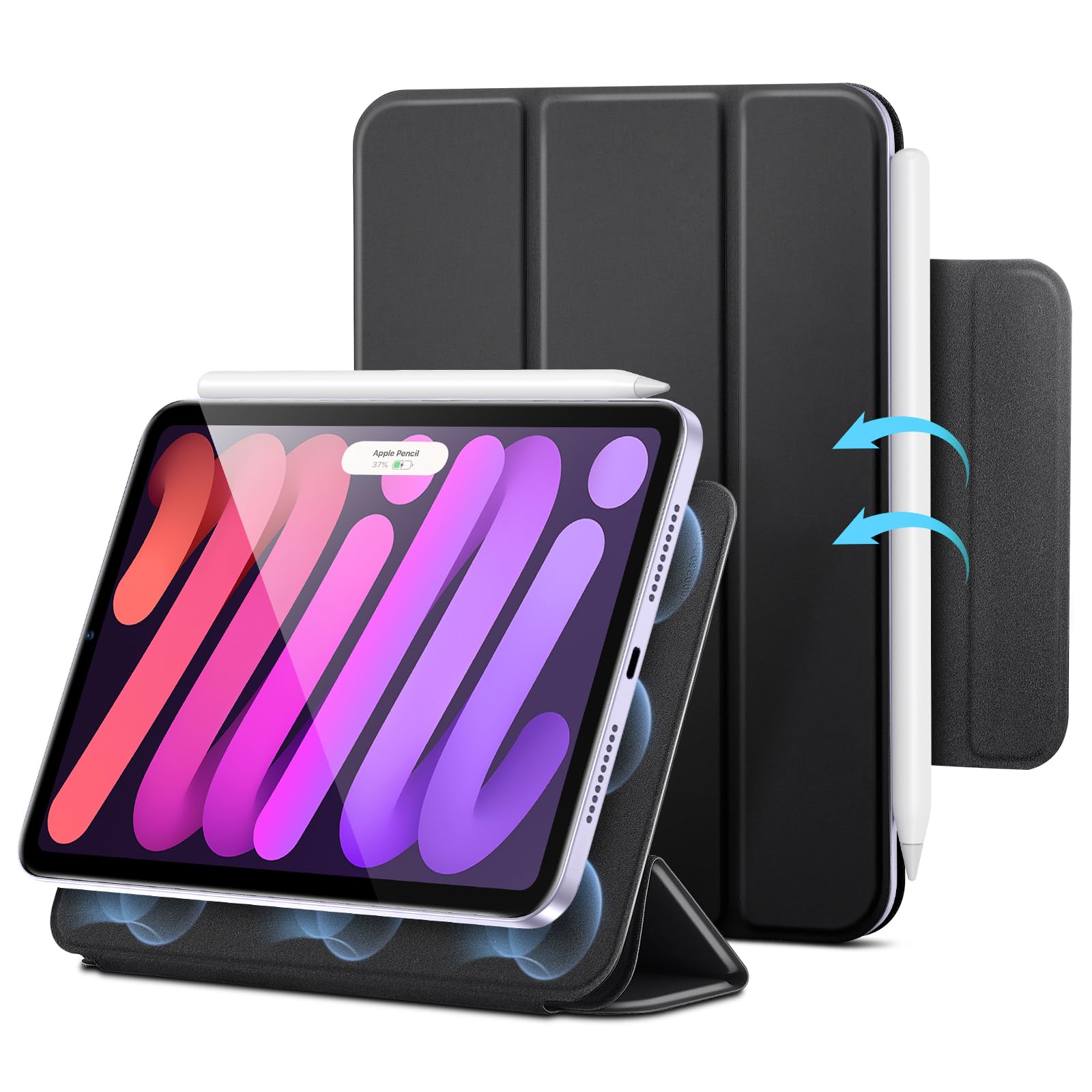 ESR for iPad Mini 7 A17 Pro Case, iPad Mini 7th/6th Generation Case (2024/2021), Slim Trifold Two-Way Stand, Powerful Magnetic Attachment, Durable Protection, Supports Pencil Pro&Pencil(USB-C), Black