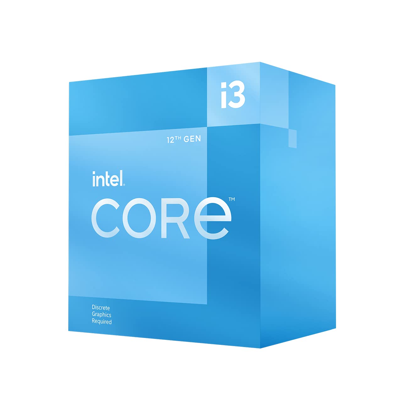 Intel® Core™ 12th Gen i3-12100F desktop processor, featuring PCIe Gen 5.0 & 4.0 support, DDR5 and DDR4 support. Discrete graphics required.