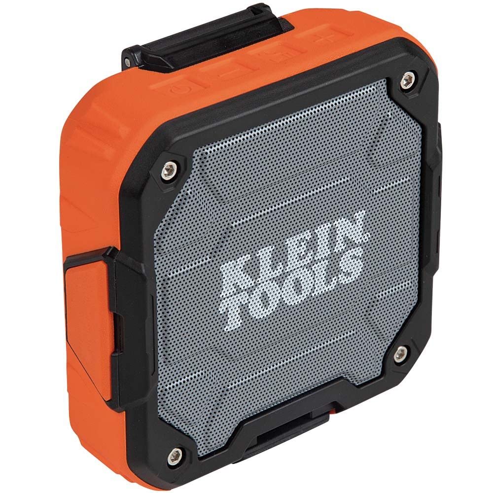 Klein Tools AEPJS2 Bluetooth Speaker With Magnetic Strip and Hook, Rechargeable, Wireless and Aux Capable, Hands Free Capable, 10 Hr Run Time, IP54 Dust and Water Resistant