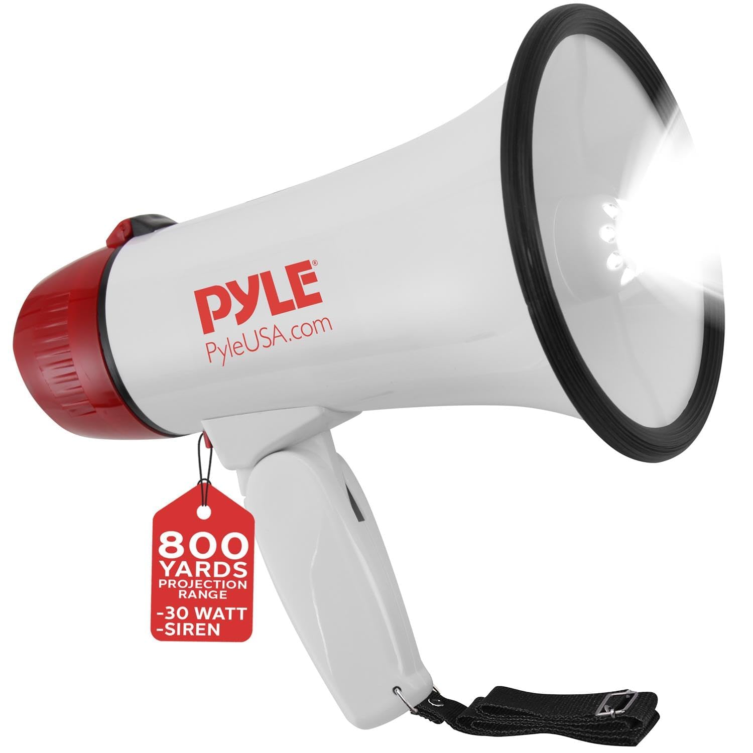 Pyle Megaphone Bull Horn Loud PA Speaker with 30W Power and Adjustable Volume Control, 800 Yard Range, Lightweight Portable Design, Ideal for Outdoor Sports, Cheerleading and Coaches