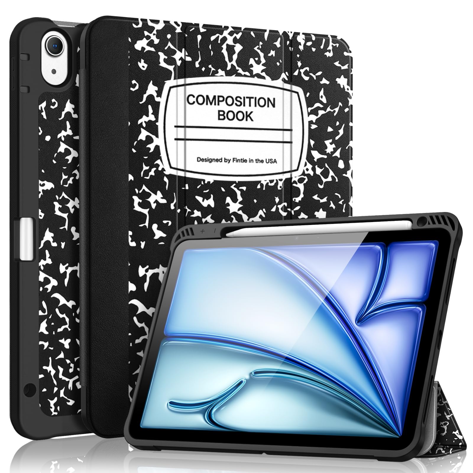 Fintie SlimShell Case for iPad Air 11-inch M3 (2025) / M2 (2024), iPad Air 5th (2022) / 4th Generation (2020) 10.9 Inch - Flexible Soft TPU Back Cover with Pencil Holder, Composition Book