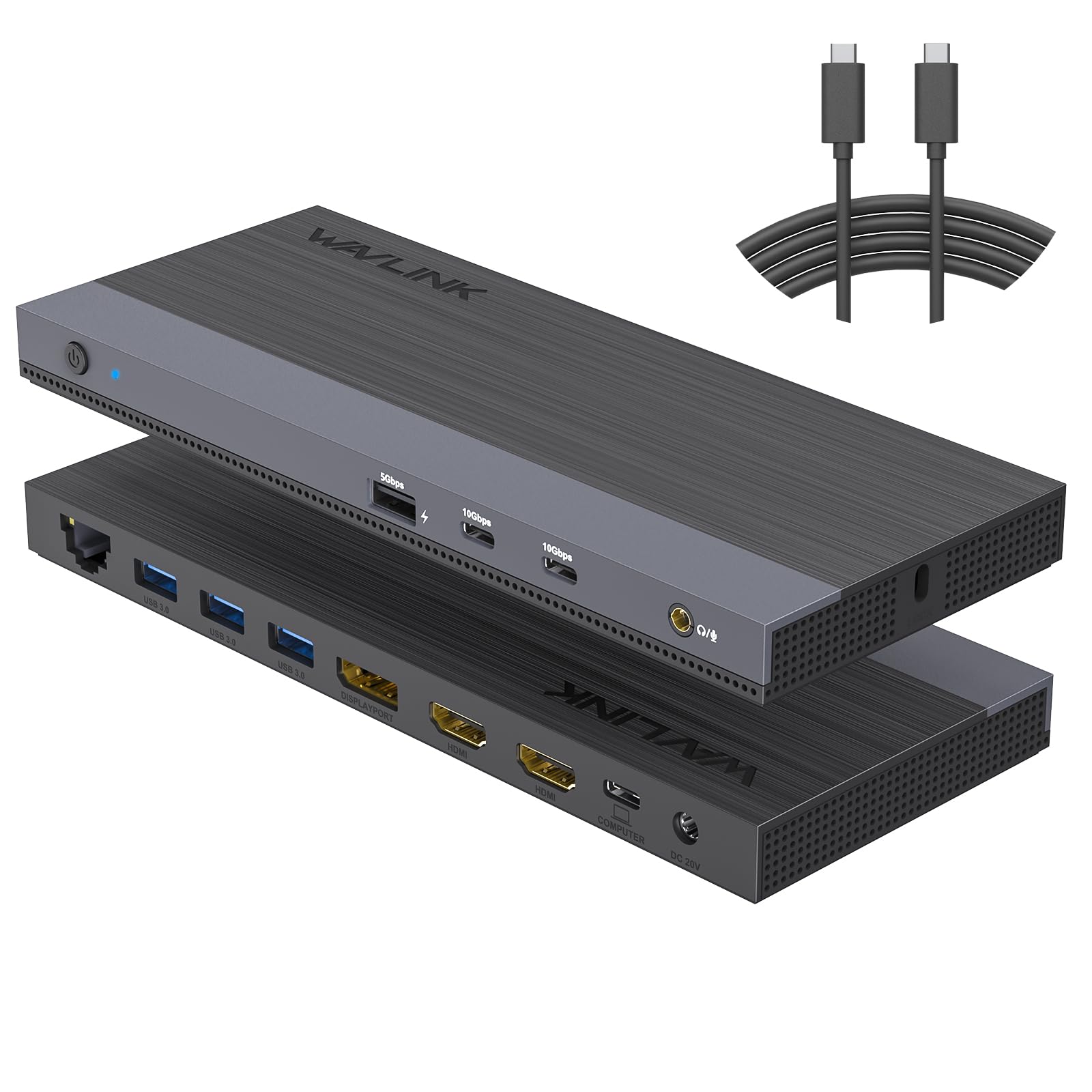 WAVLINK USB C Docking Station Dual Monitor Triple Display USB Type C to Dual HDMI Dock, 2 HDMI, DisplayPort, 100W PD3.0 for Laptop, Ethernet, 4 USB 3.0, 2 USB C, Audio