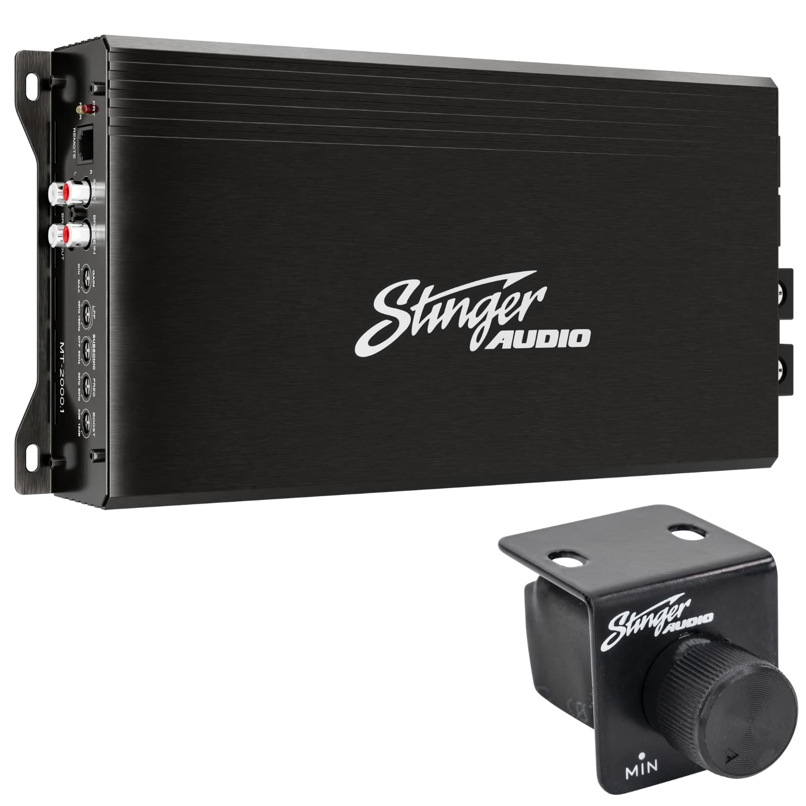 STINGER Audio MT20001 1-Channel Monoblock 2000 Watt RMS Car Audio Subwoofer Amplifier w/Remote Control Bass Knob, Class D, Hexfet Mosfet, Subsonic Filter, Low-Pass Filter, Bass Boost Q