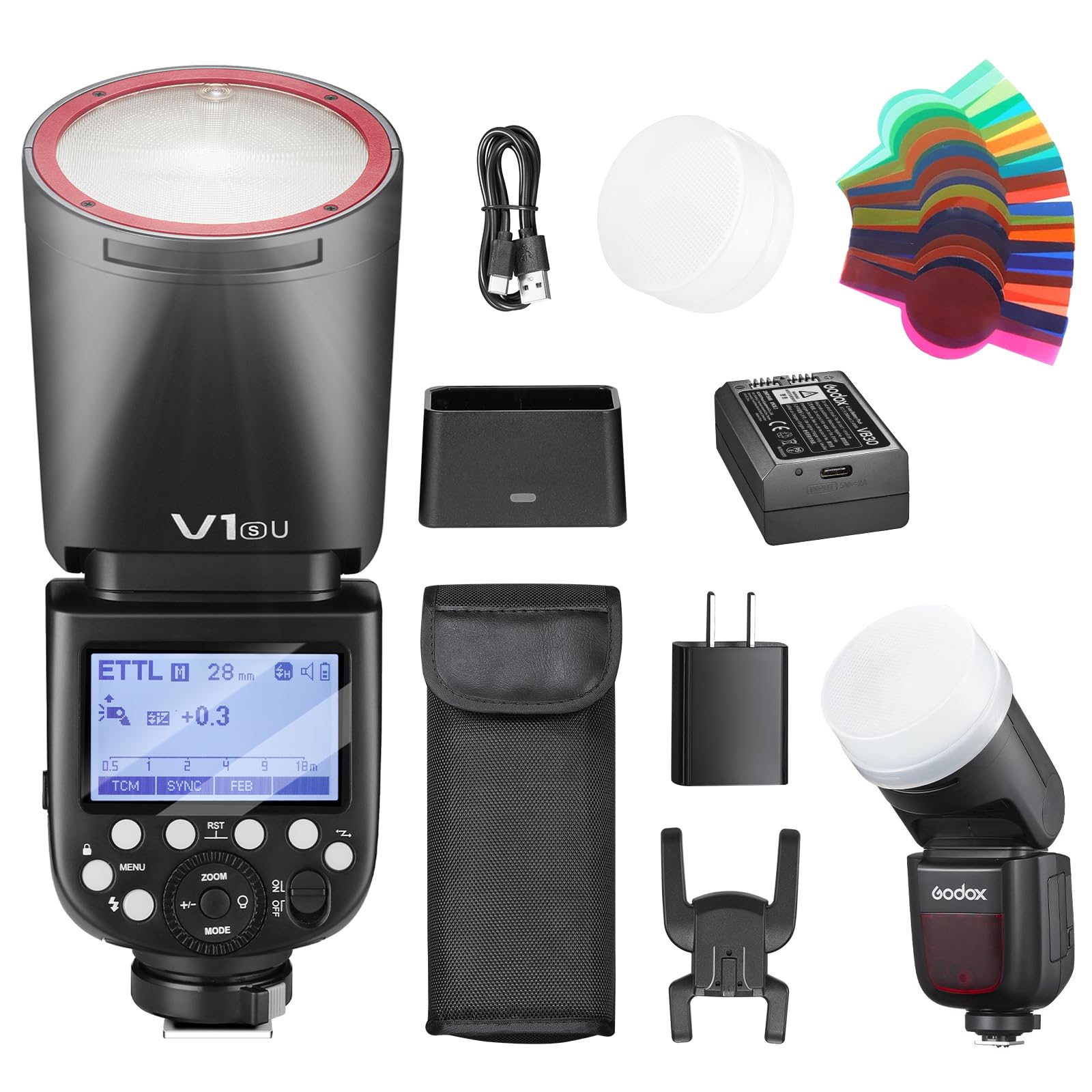 Godox V1S USA V1 SU Round Head Flash for Sony TTL Hot Shoe Flash 2.4G X Wireless HSS 1/8000s 2980mAh Lithium Battery LED Modeling Lamp Shot speedlight with Tri-Color Diffuser for Sony(USA Version)