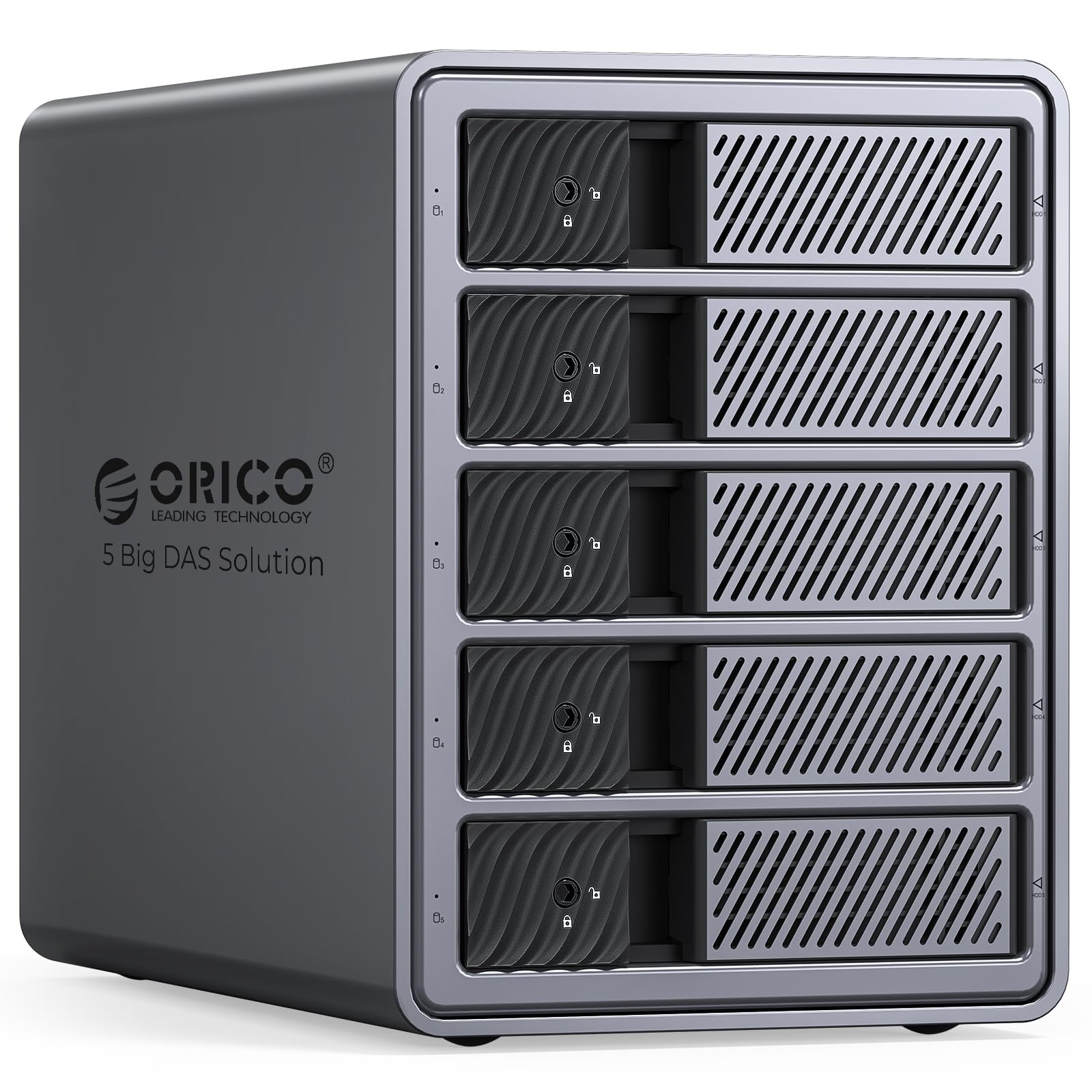ORICO 5 Bay DAS Hard Drive Enclosure USB 3.0 for SATA 3.5 inch SSDs HDDs Bracket-Free External Hard Drive Bay Max up to 110TB ( Alluminum Alloy) -9858U3