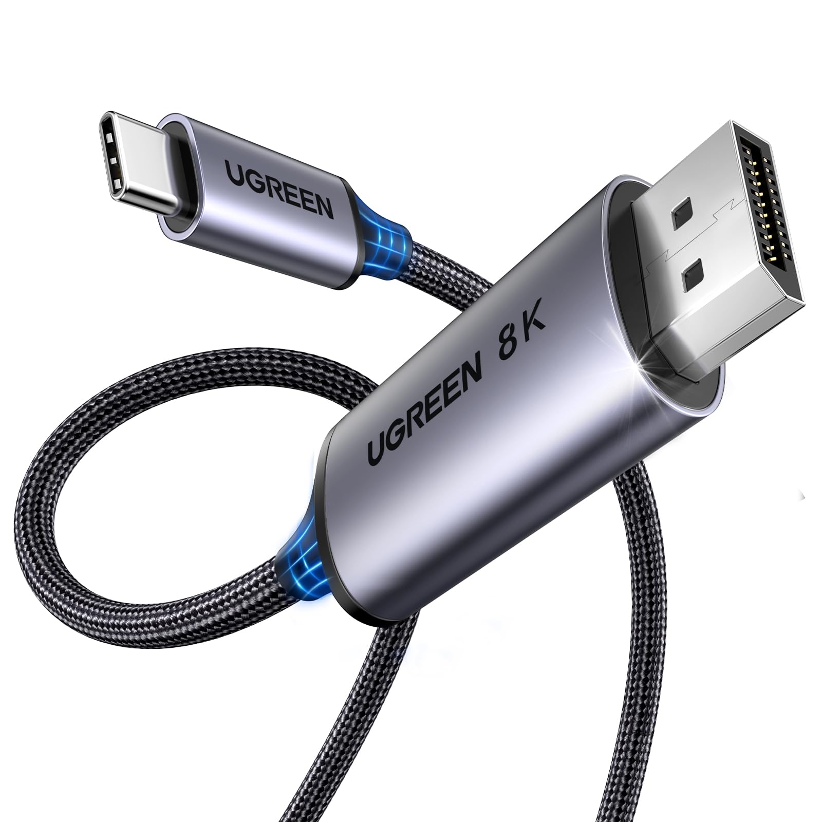 UGREEN Bidirectional USB C to DisplayPort 1.4 Cable 8K@60Hz 4K@240Hz DisplayPort to USB C Thunderbolt 4 Cord Alu Braided Compatible iPhone 16 Pro Max, Galaxy S25, MacBook Pro/Air, iPad, XPS 17, 6.6FT