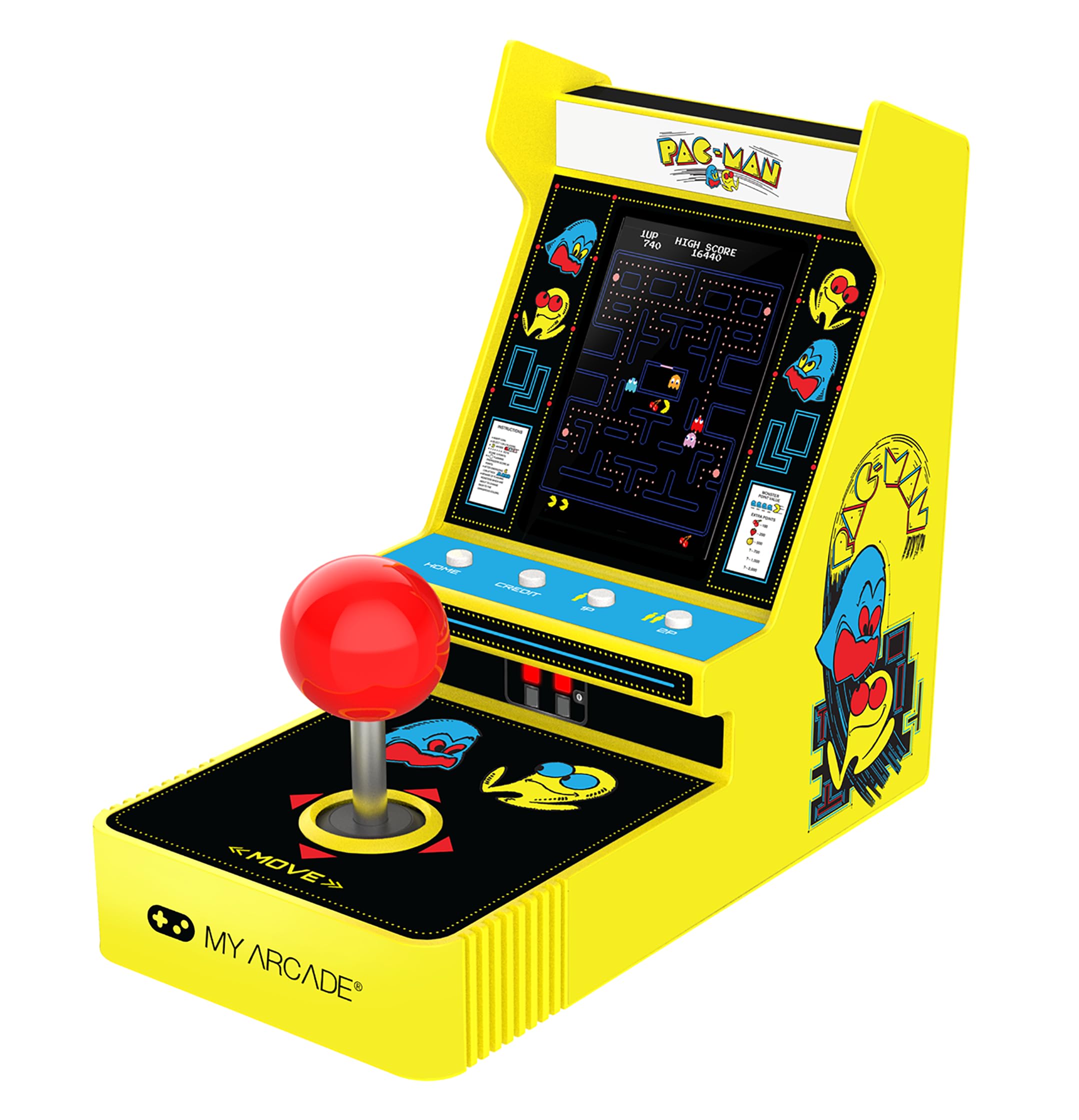 My Arcade Pac-Man Joystick Player:Officially Licensed Retro Gaming Console, 2 Game Modes Classic Arcade Machine, Portable Game for Kids and Adults