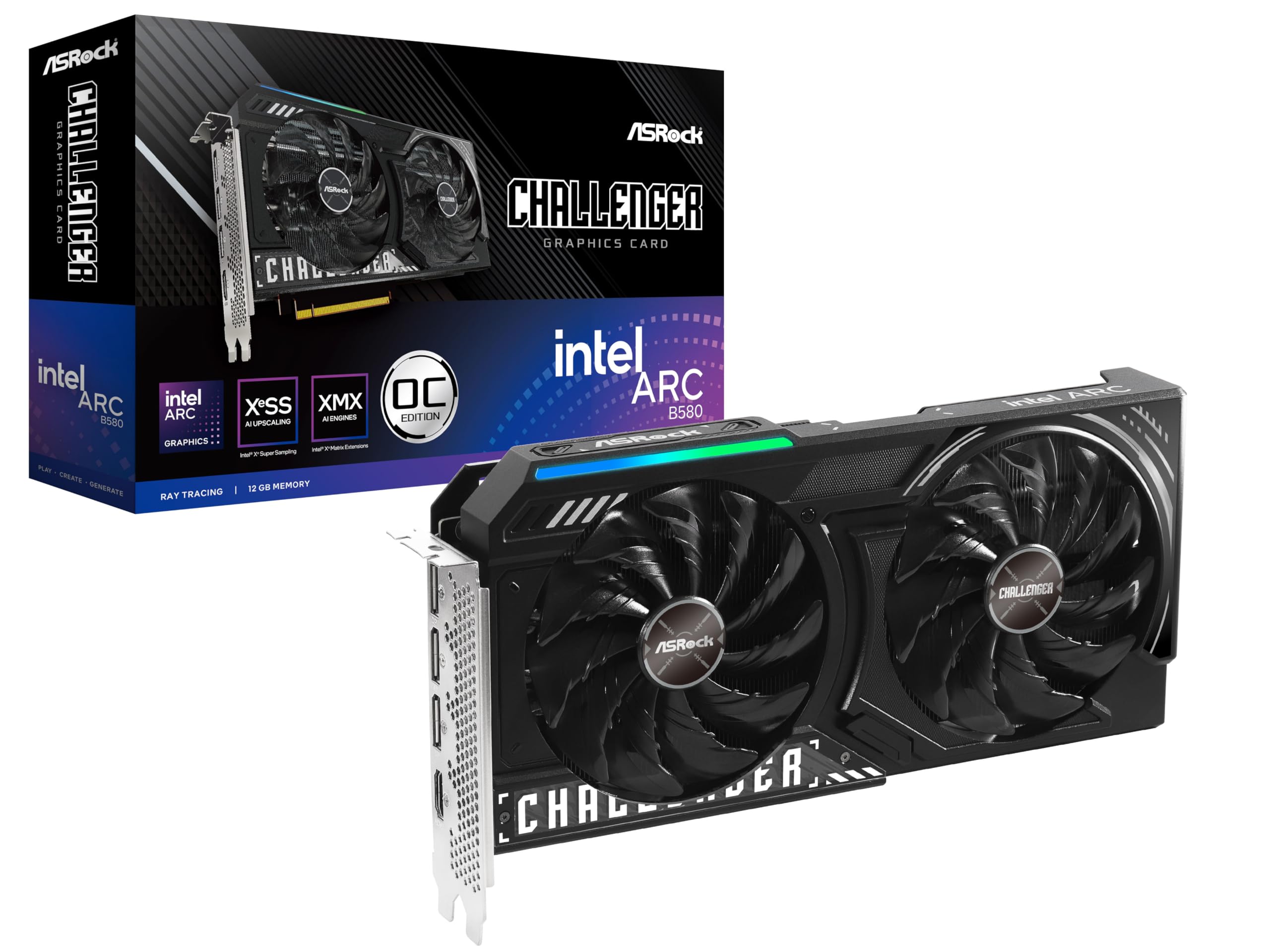 ASRock Intel ARC B580 Challenger 12GB OC GDDR6 19 Gbps 192 Bits 2740 MHz 650W 7680 x 4320 Dual Fan Graphics Card